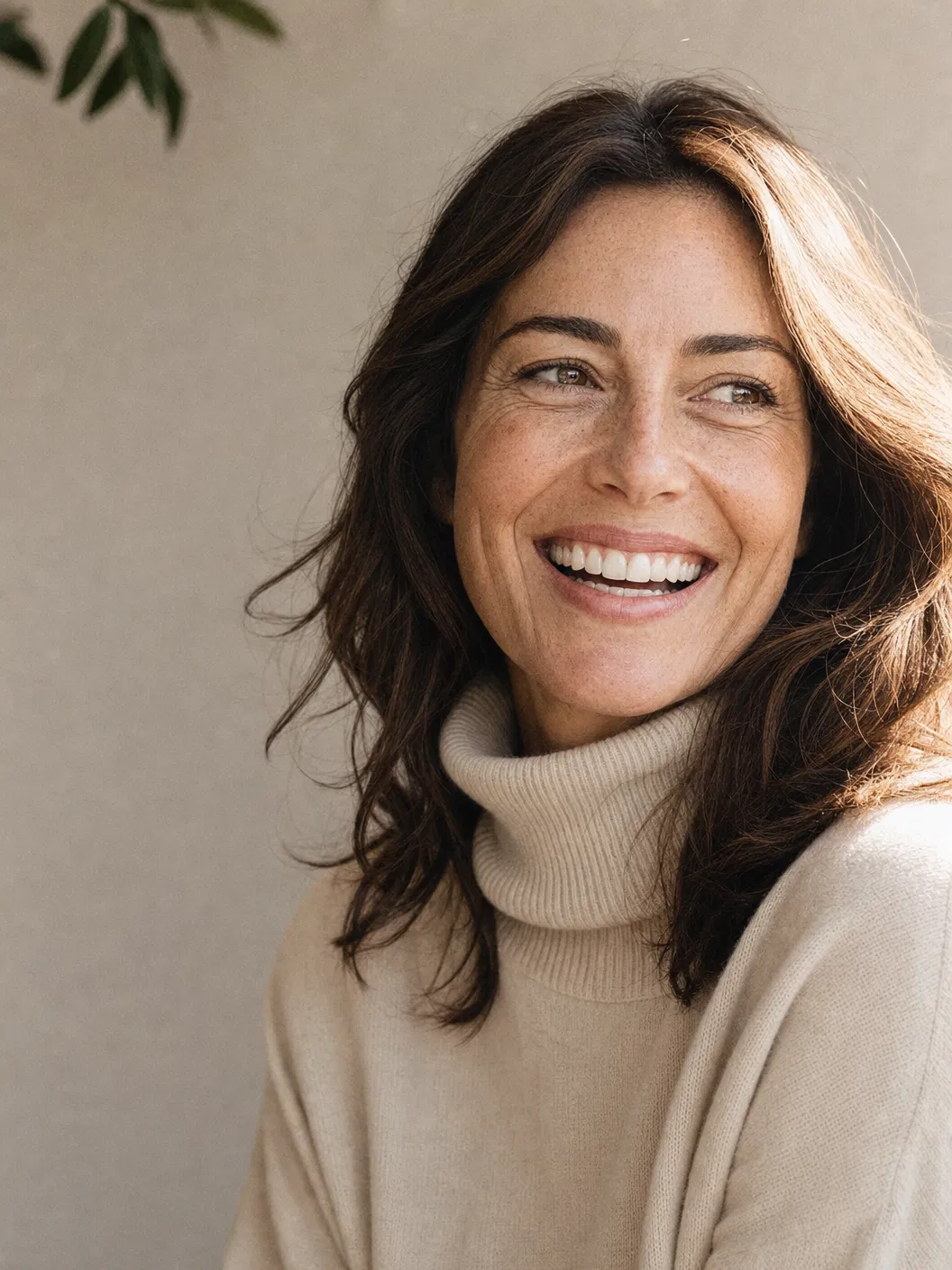 Patient smiling, sunlit warm portrait