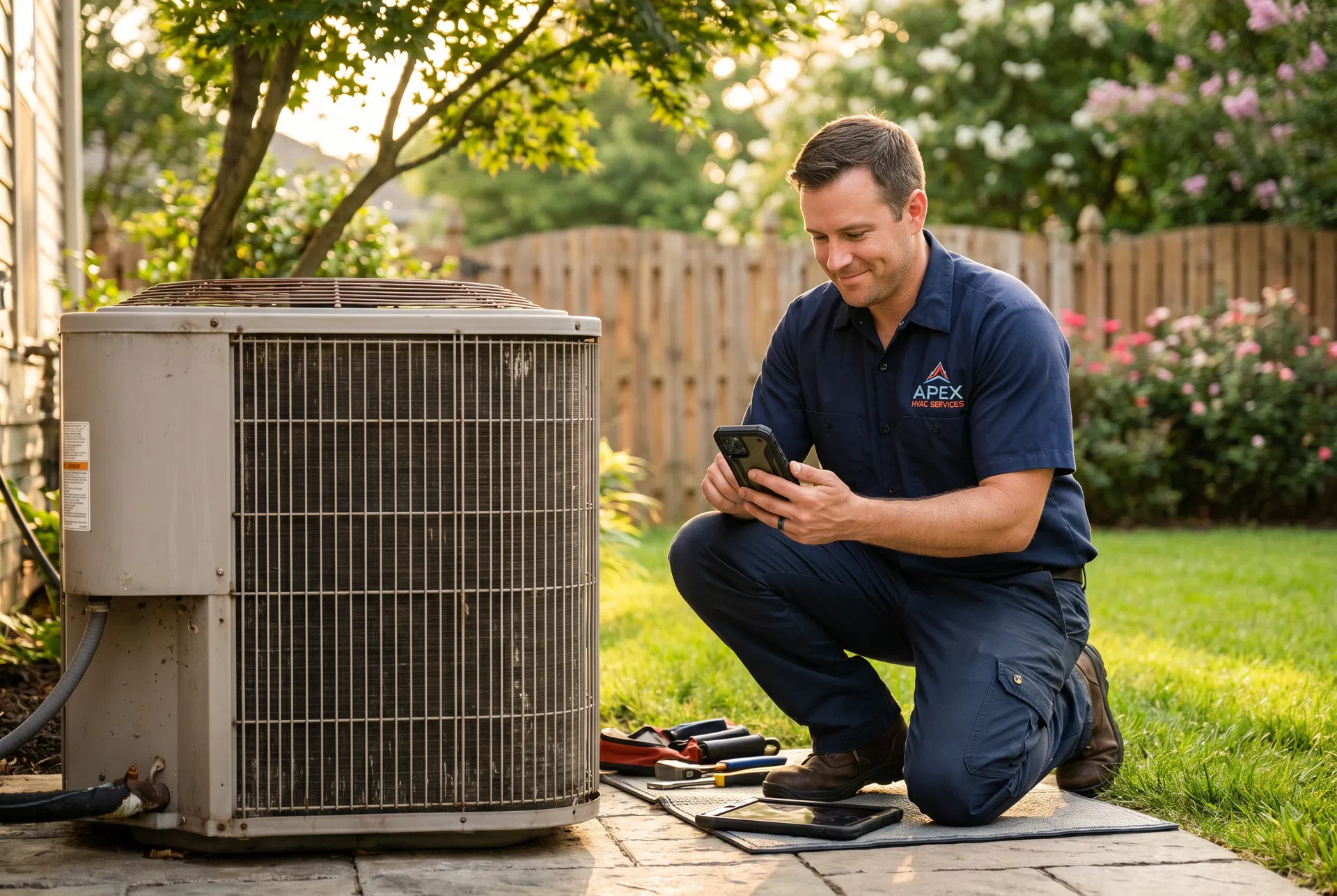 HVAC technician working on a unit