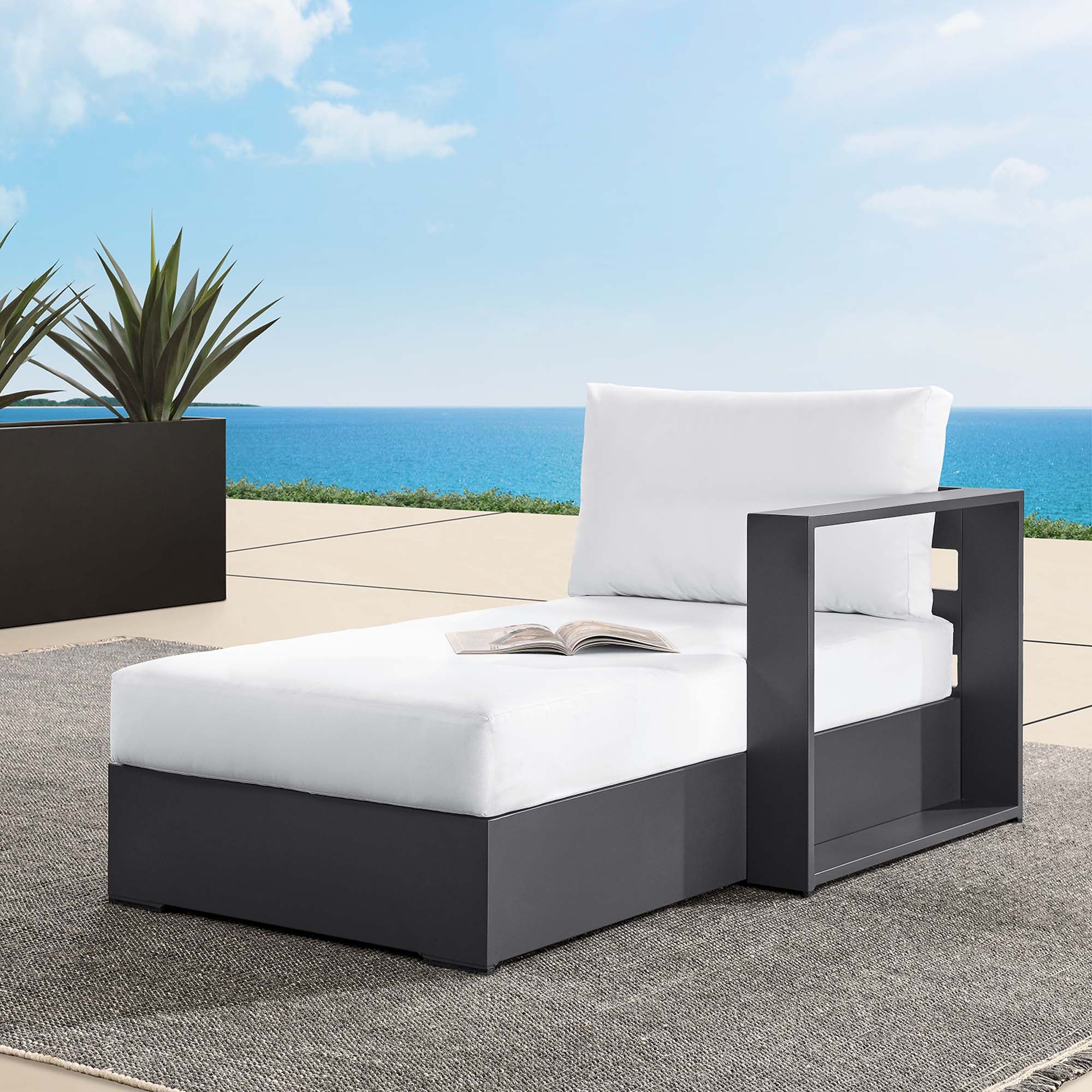 Tahoe Outdoor Patio Powder-Coated Aluminum Modular Right-Facing Chaise Lounge in Gray White