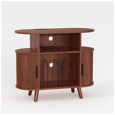 Garvee Vinyl Record Storage Cabinet Mid Century Modern Record Player Stand Round