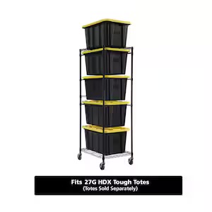 Steel Wire Garage Storage Bin Rack with Casters for 27 Gal. Tough Totes in Black (22 in. W x 69 in. H x 28.5 in. D)