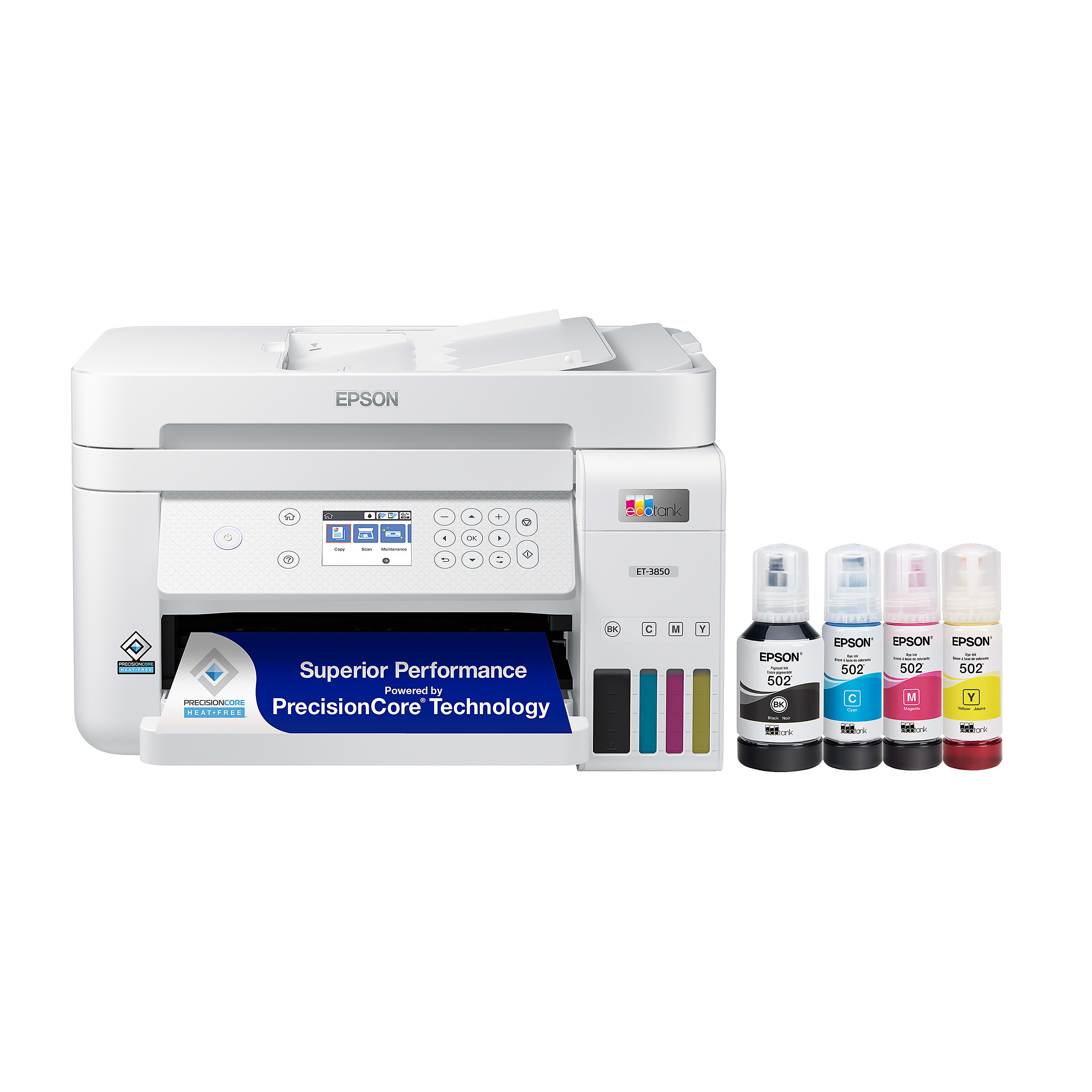 Epson EcoTank ET-3850 Wireless Color All-in-One Cartridge-Free Supertank Printer, White