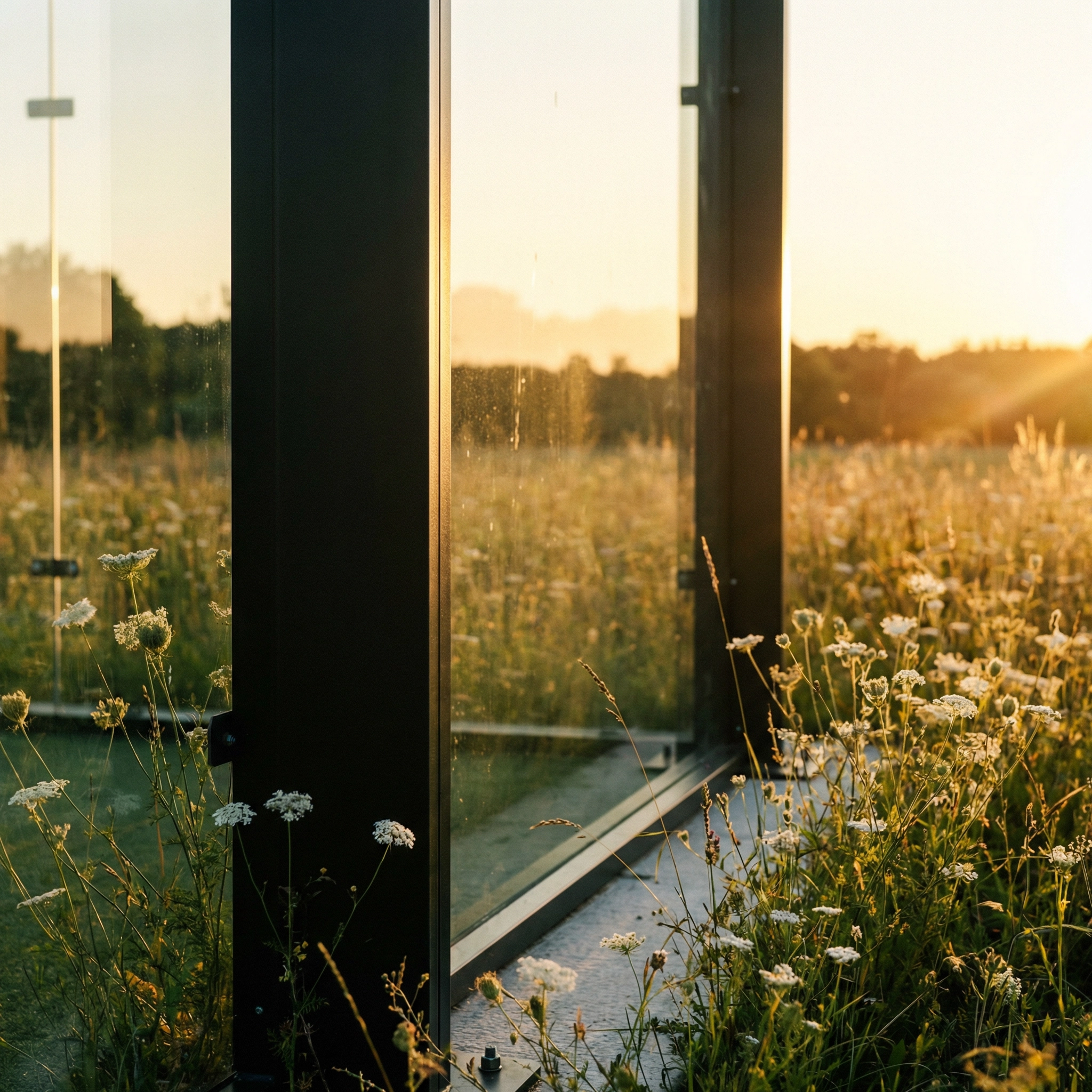 Padel Farm court glass wall at golden hour