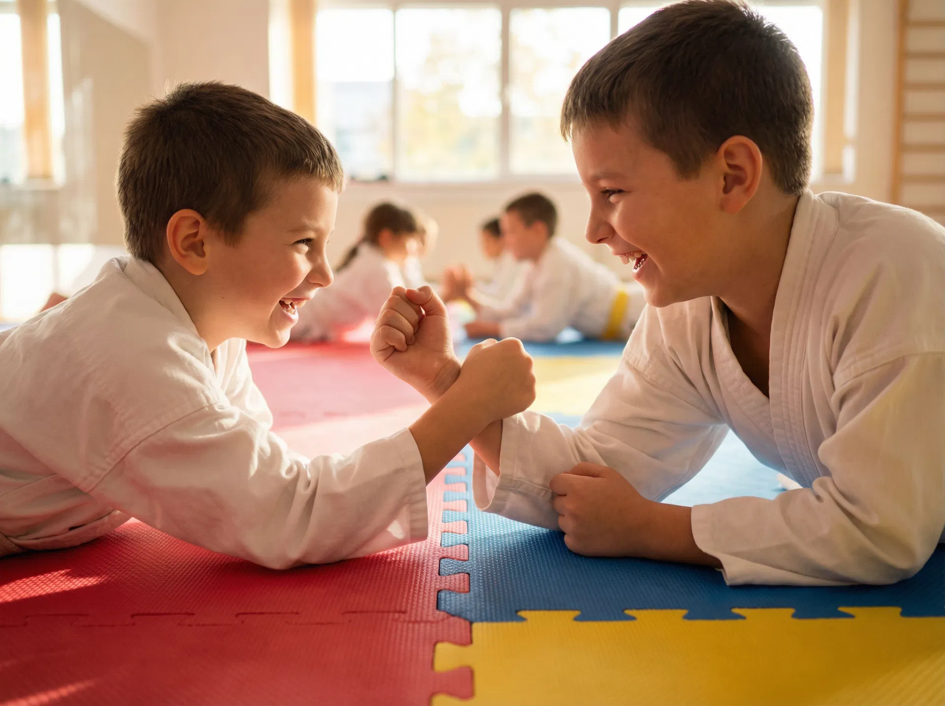 Kids training in self-defense class