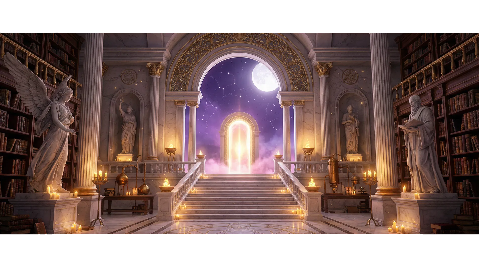 Templo ceremonial que fusiona academia griega y sabiduría alquímica