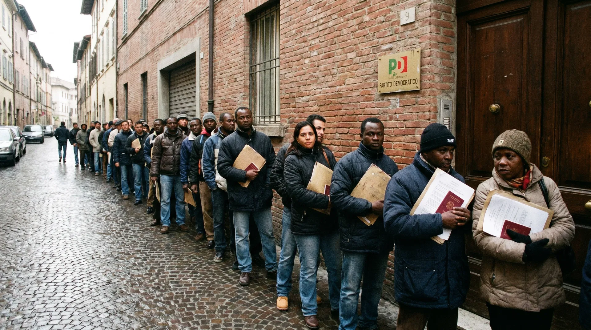 Quella fila davanti al circolo del PD con i passaporti in mano