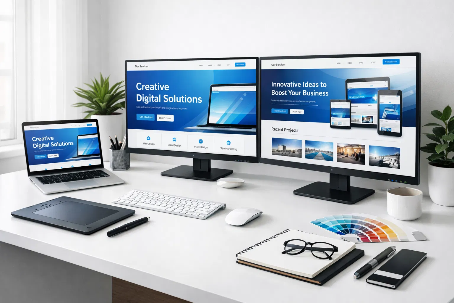 Professional web design workspace
