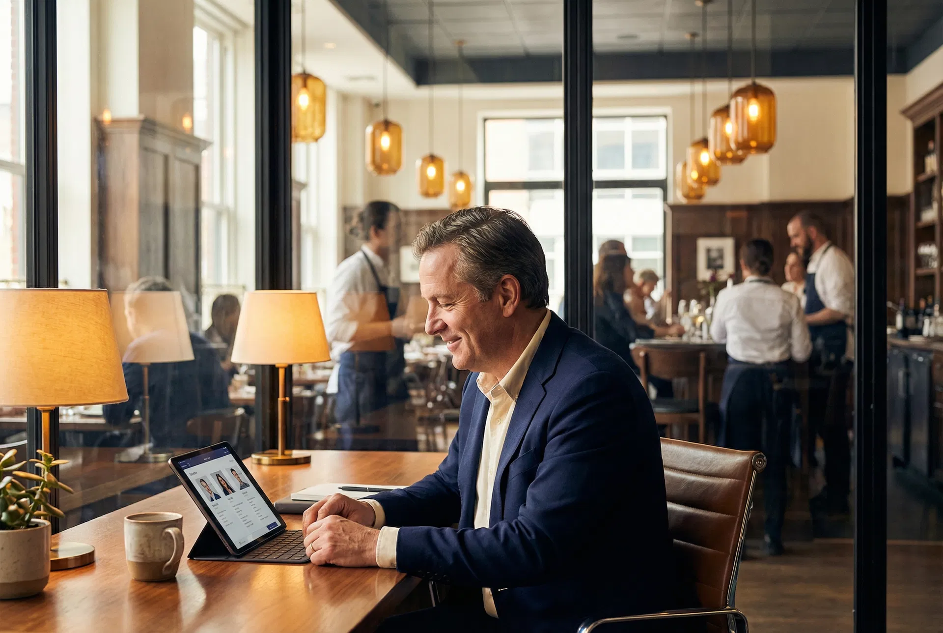 Restaurant owner reviewing candidates