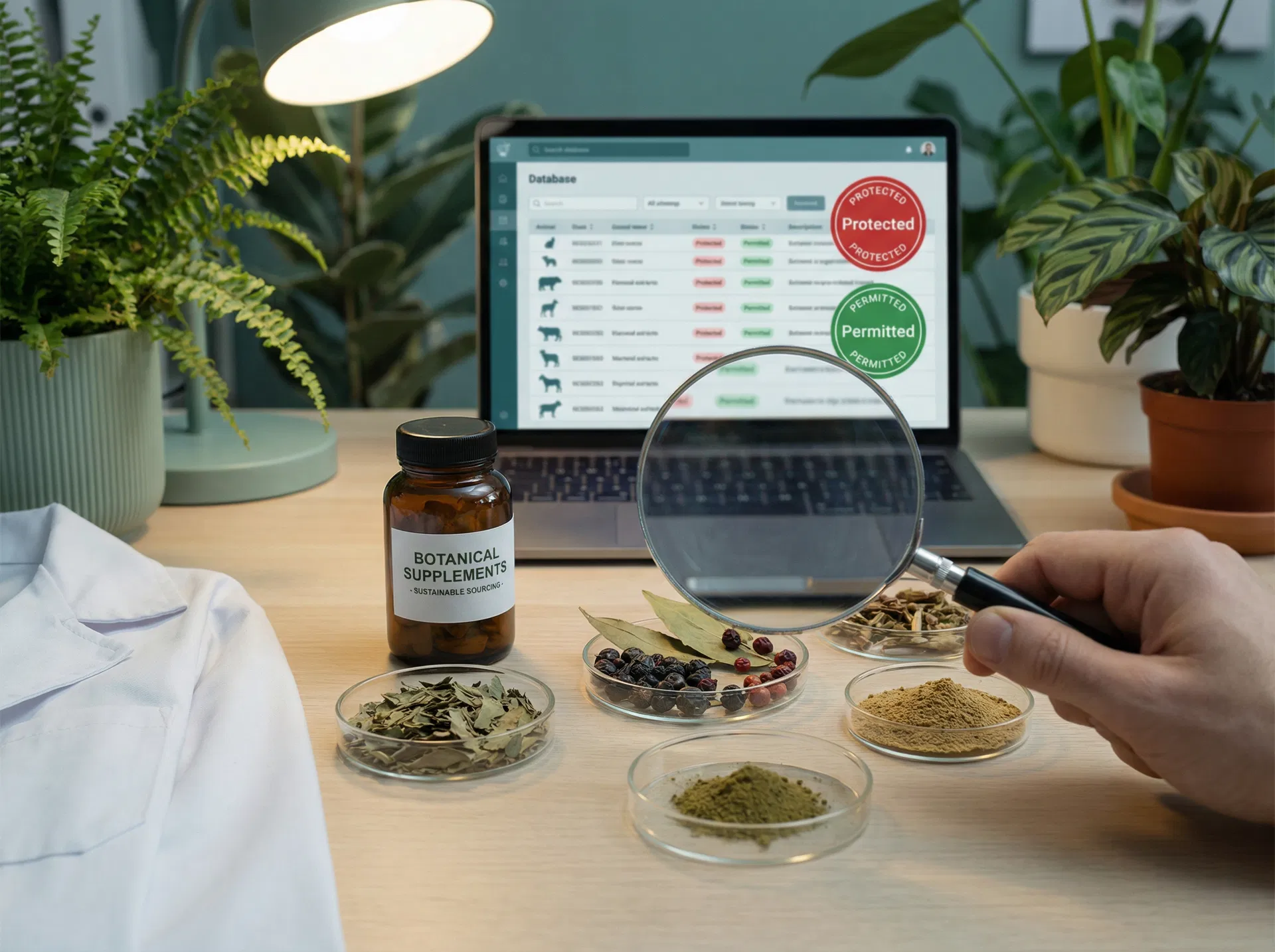 CITES endangered species database checking with botanical supplements and protected species verification