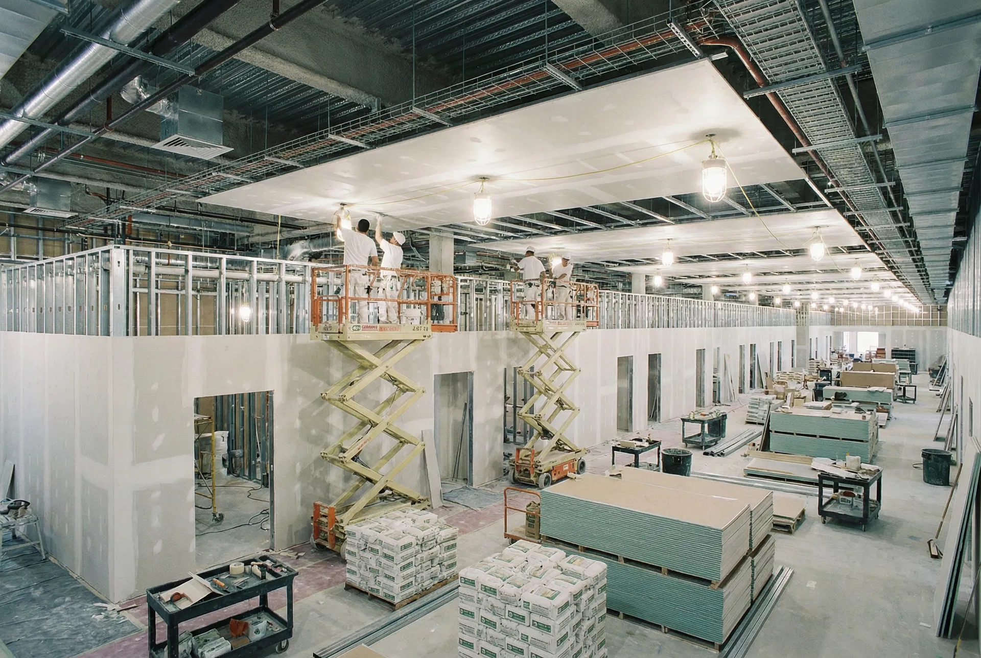 Large-scale retail fitout — scissor lift access