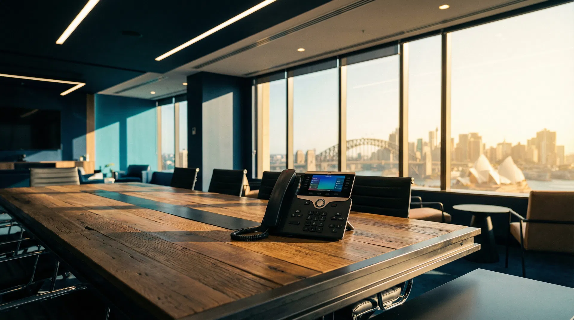 Modern office with VoIP phone