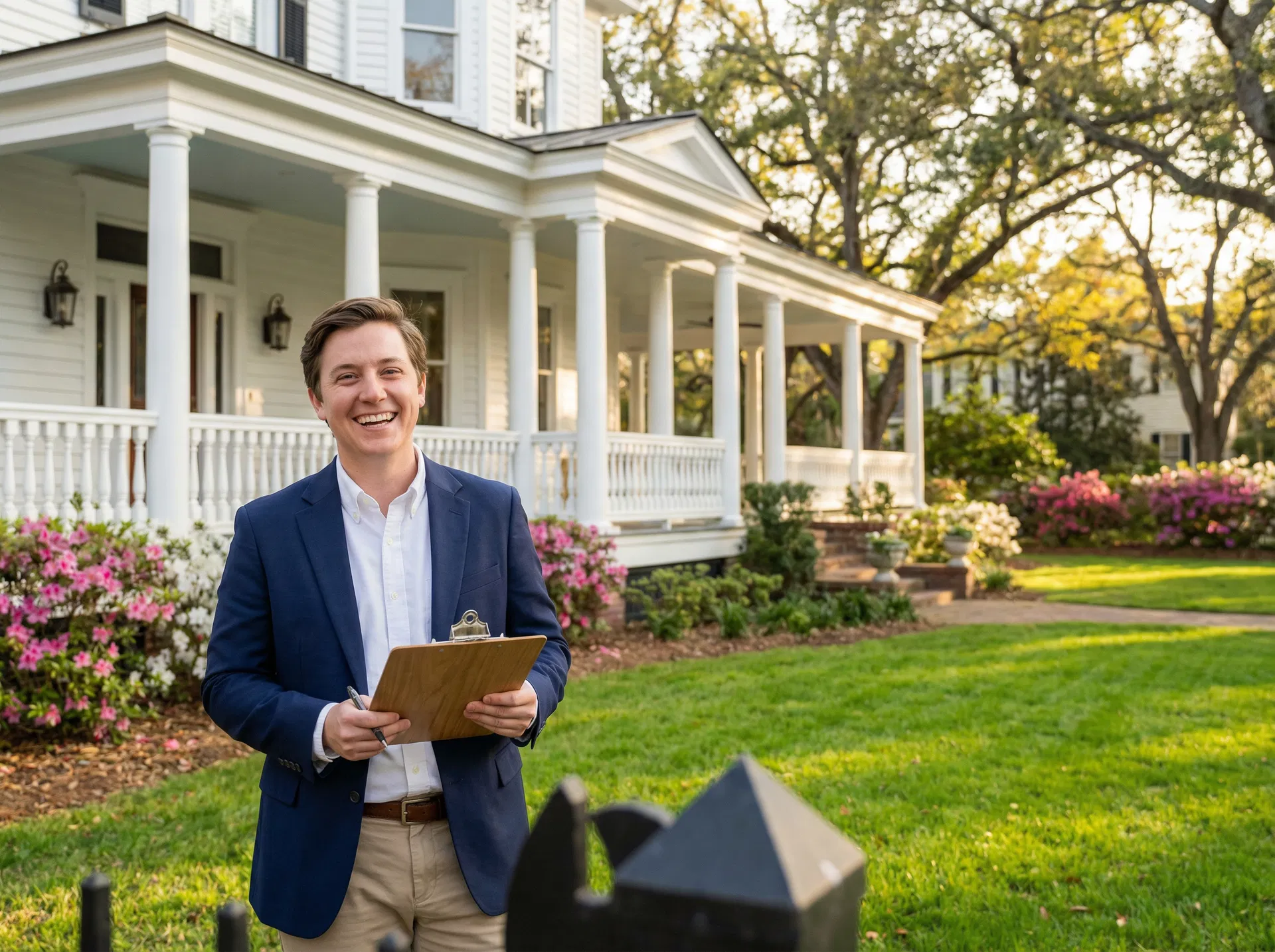 Nexus Property Solutions team member in front of a Savannah home