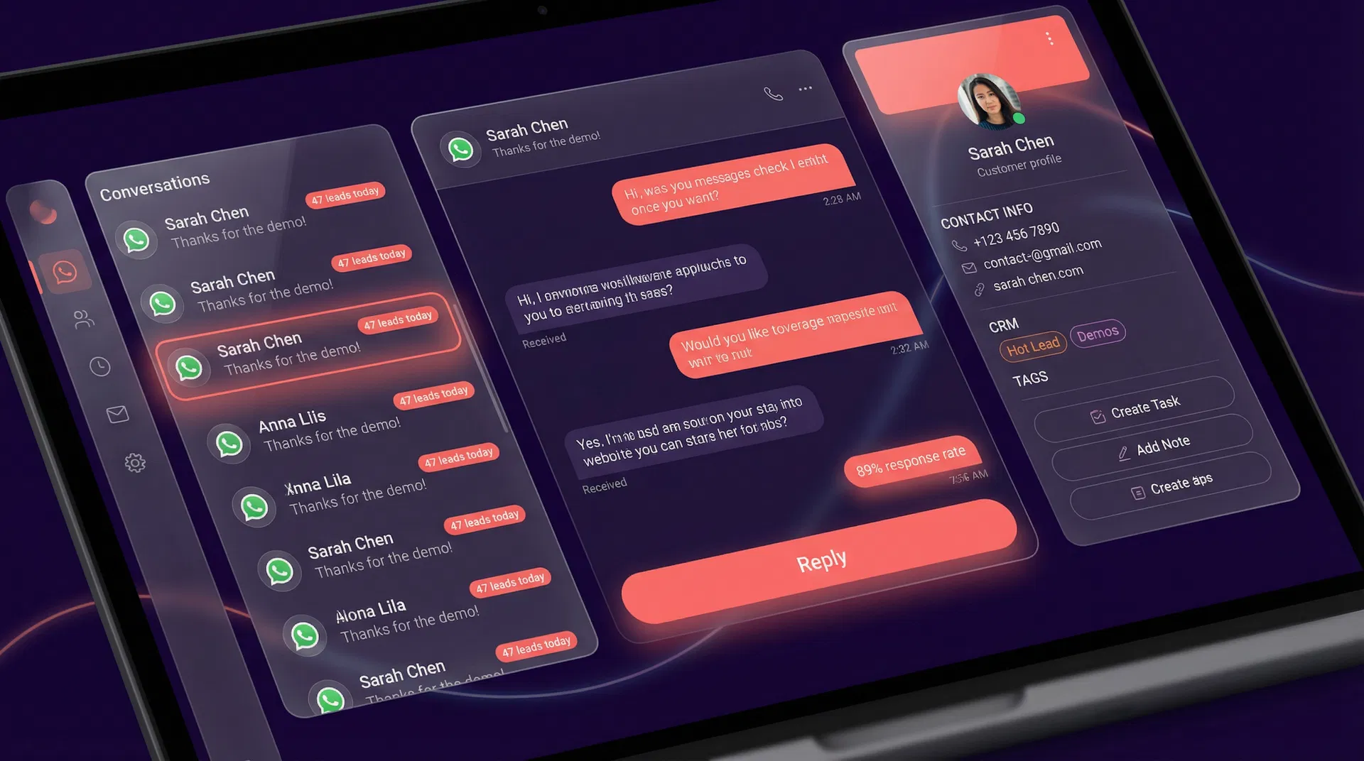 Dashboard do Ervex CRM — Interface de gestão de conversas no WhatsApp com IA, funil de vendas e relatórios de atendimento