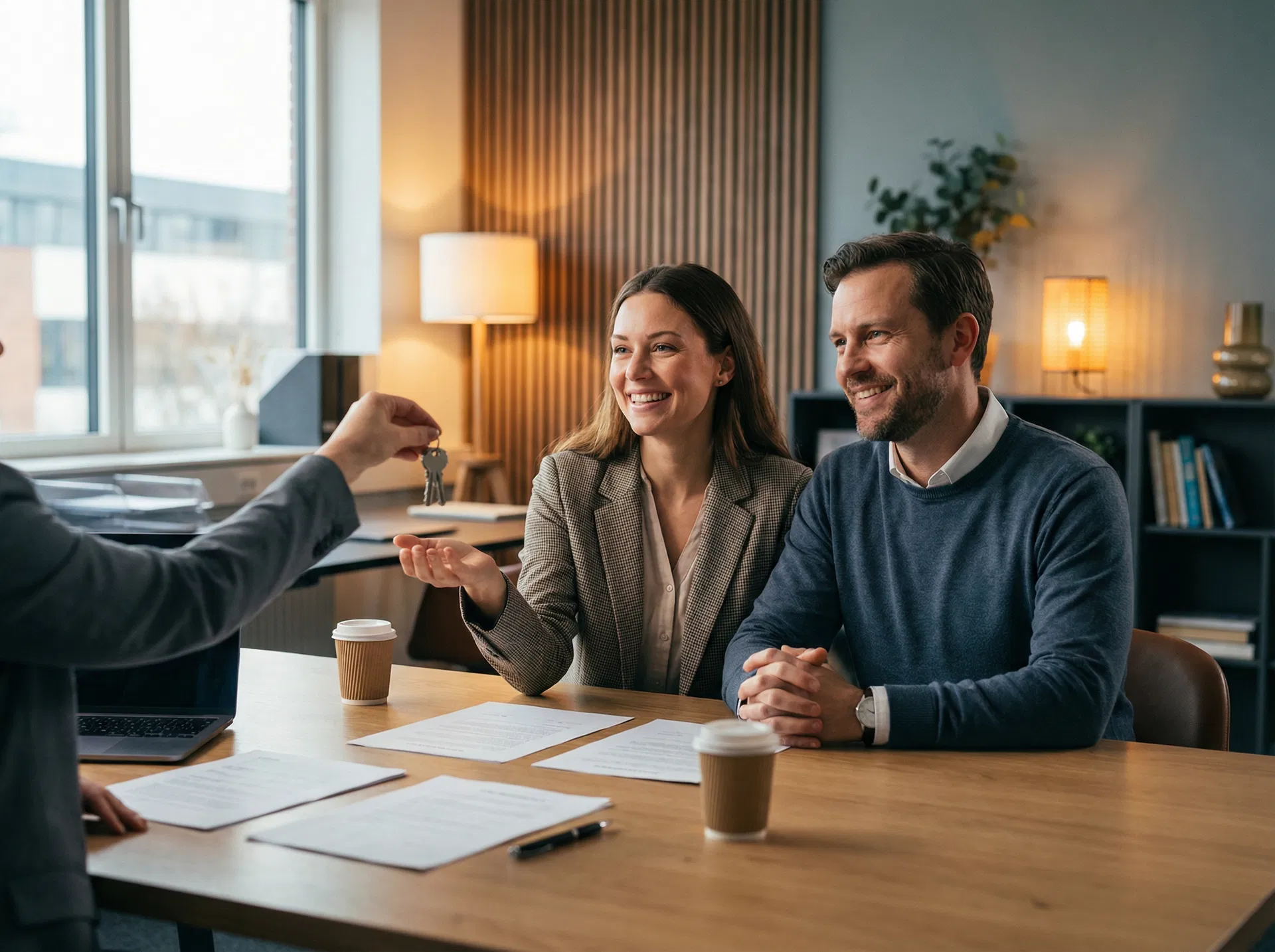 Couple receiving house keys at closing