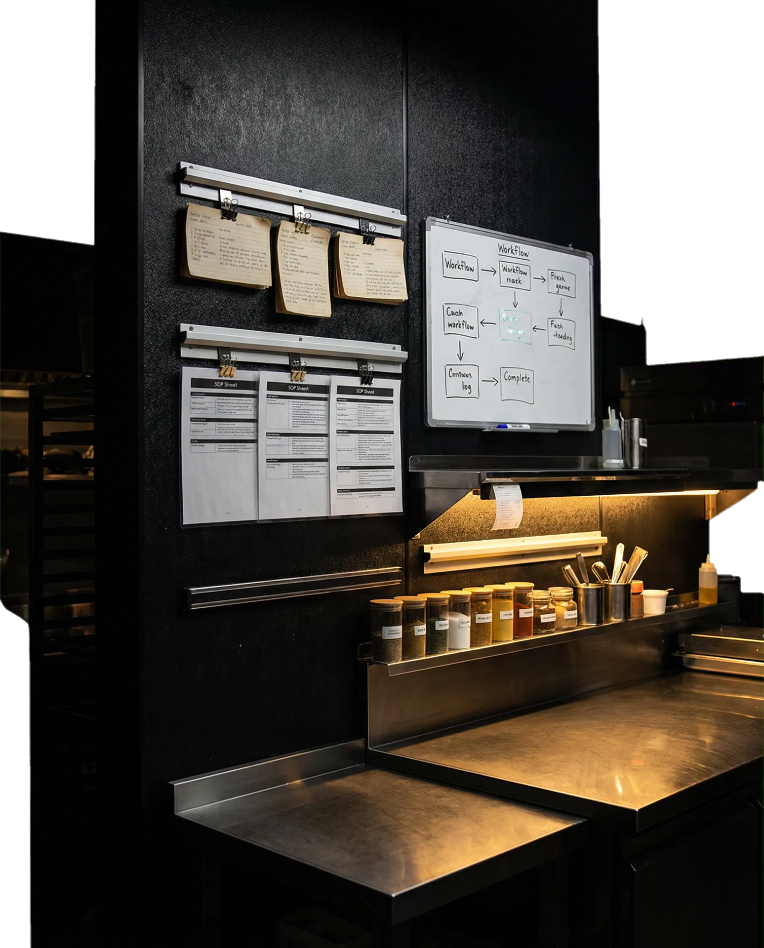 Kitchen process board and operating system documents