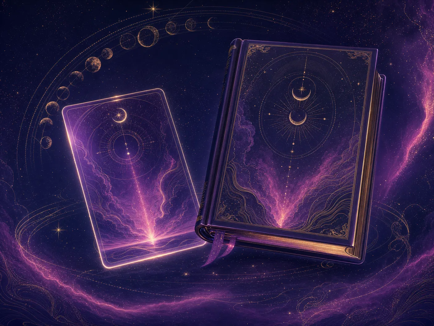 Digital and physical LUNAWAKE numerology guides displayed together for offer selection