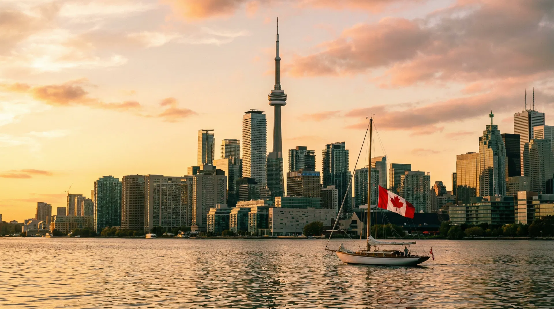 Best Ontario Inc. - Canadian Business Incorporation Services in Toronto Toronto skyline at golden hour with CN Tower and Lake Ontario - Best Ontario Inc. corporate services