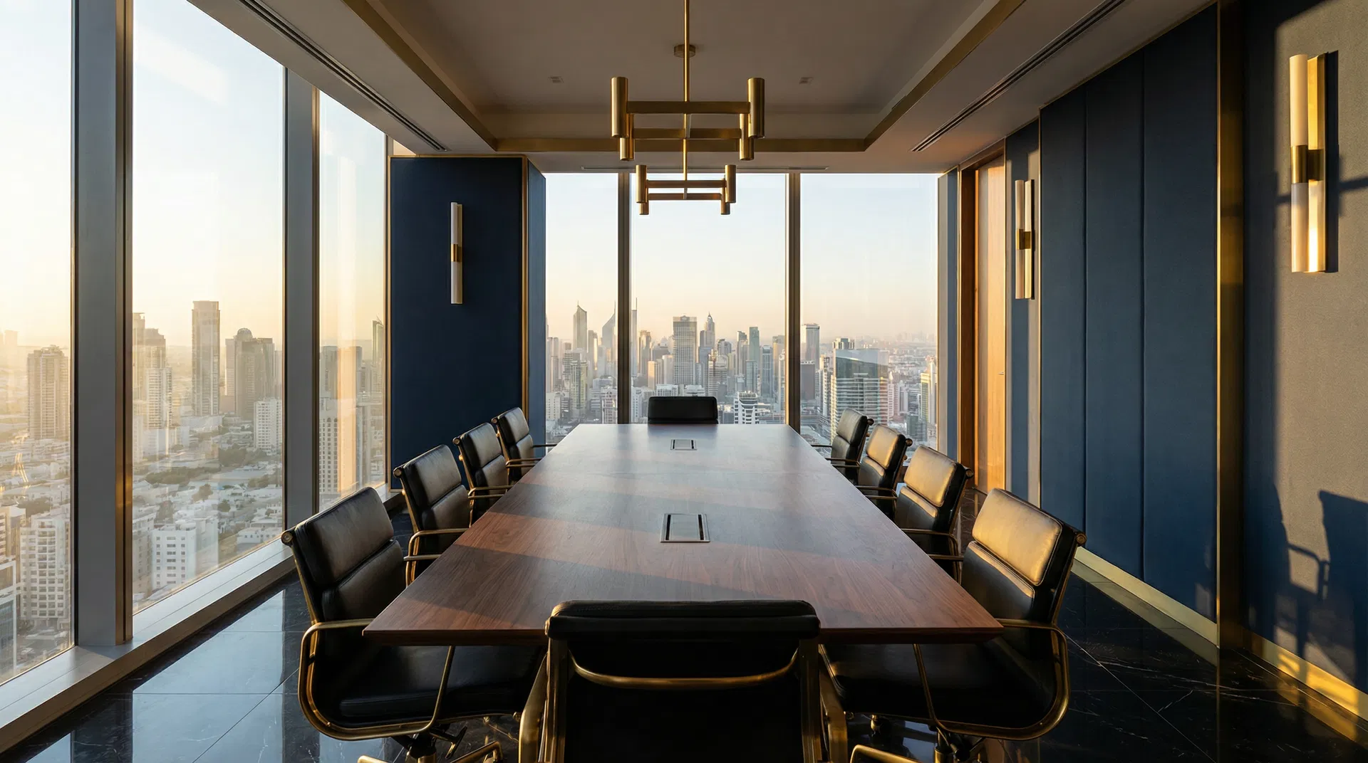 Unitas Holding Corporate Environment Modern corporate boardroom with city skyline view representing Unitas Holding's professional environment