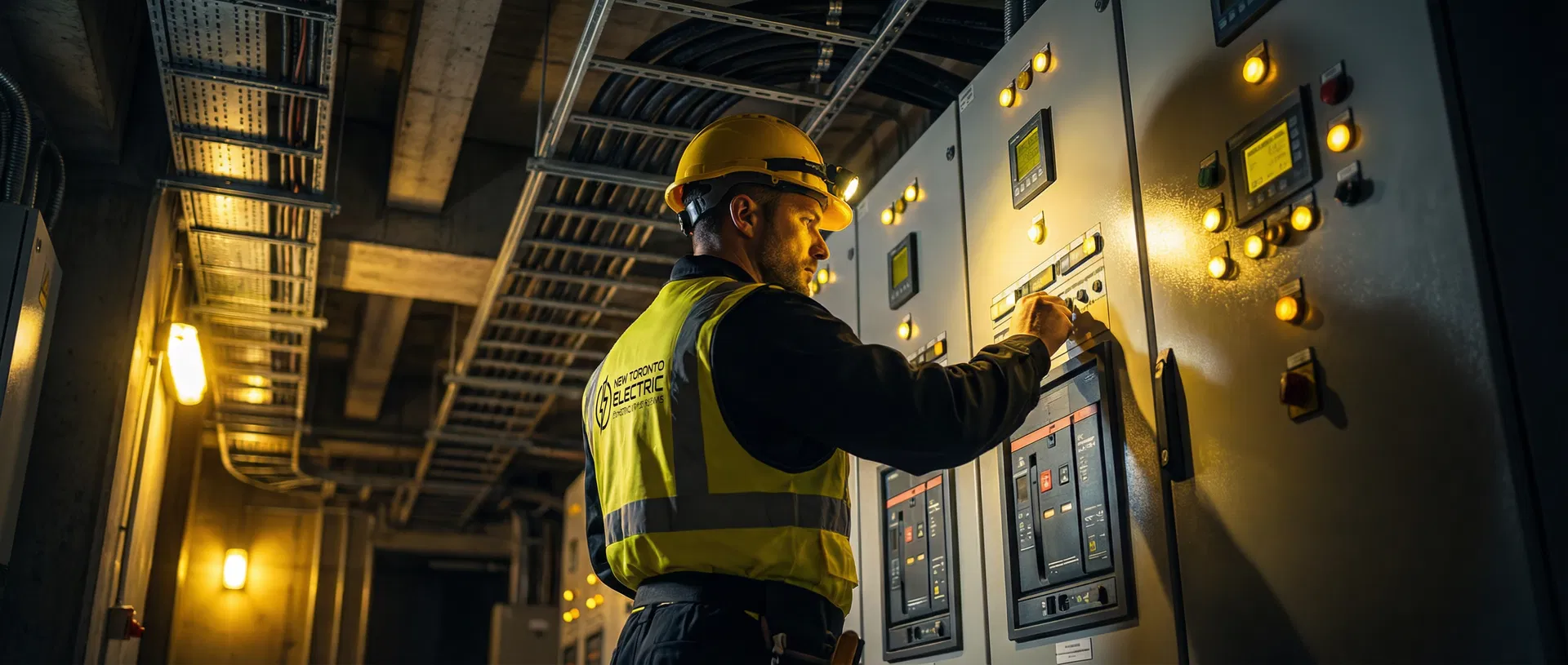 Professional electrician working on electrical panel in Toronto