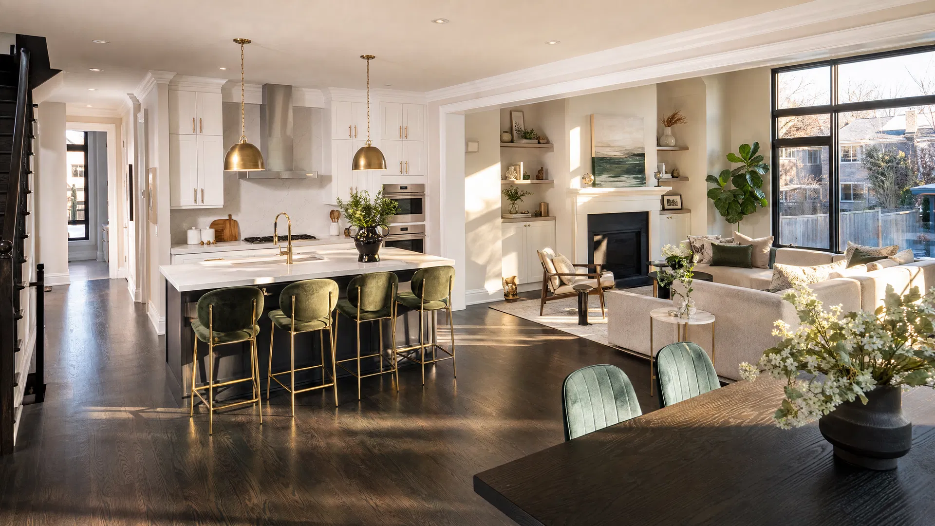 Luxury renovated open-concept kitchen and living room by Oakridge Contracting, Greater Toronto Area