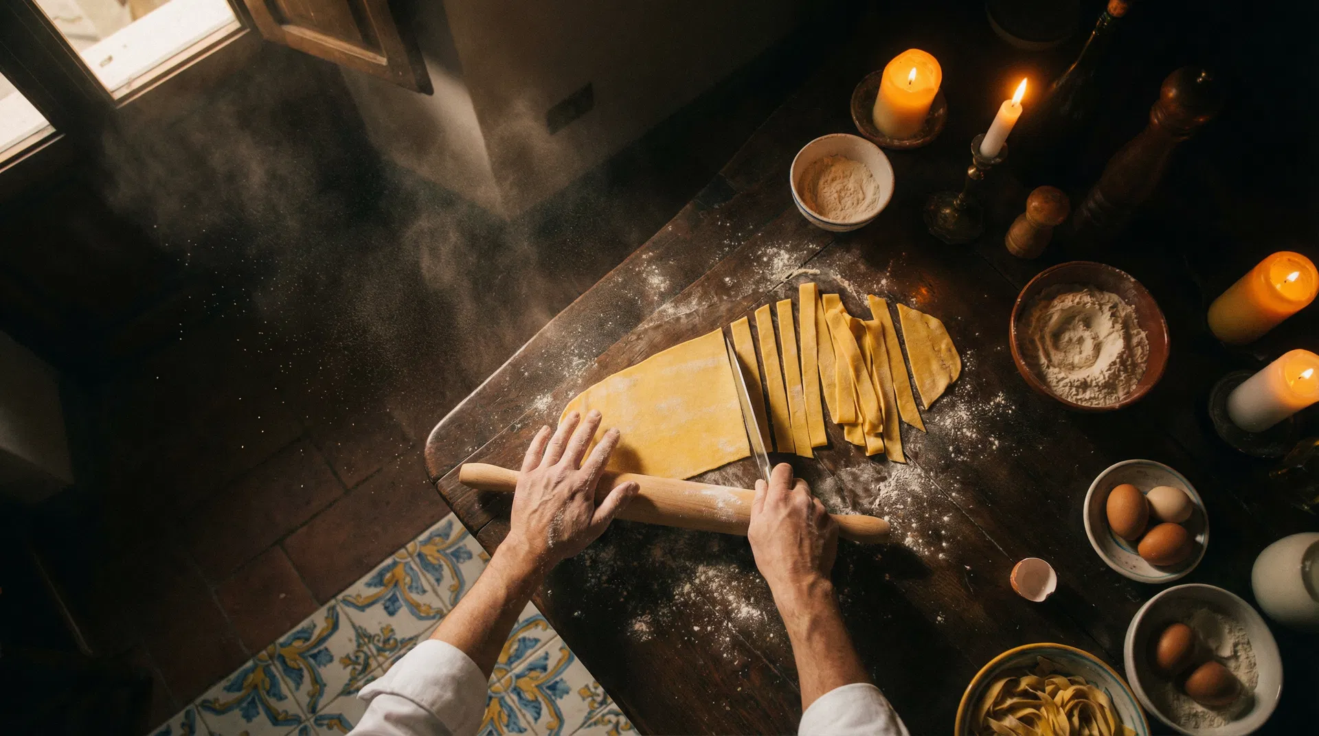 Handmade fresh pasta being prepared by our chefs at Pizza e Pazzi
