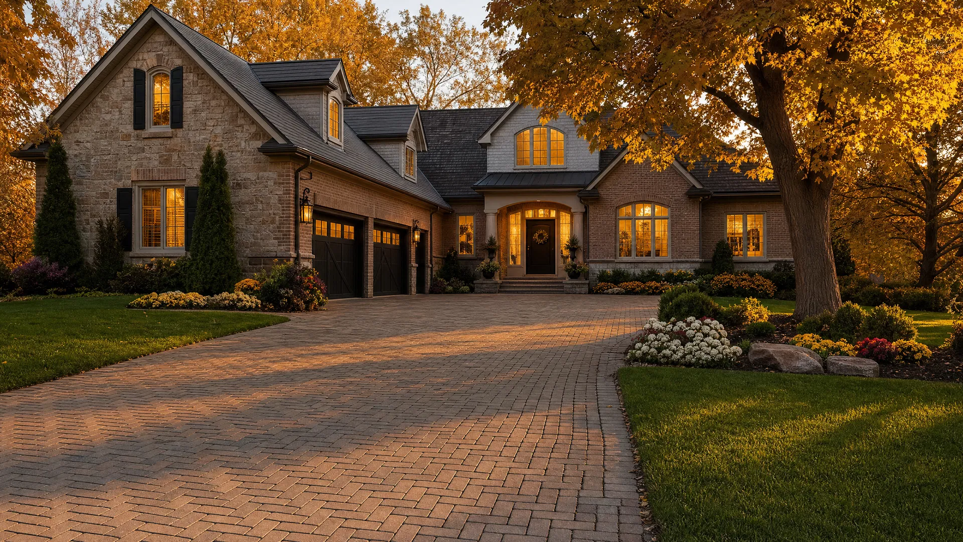 Beautiful interlocking stone driveway and luxury home exterior by Zedo Construction GTA