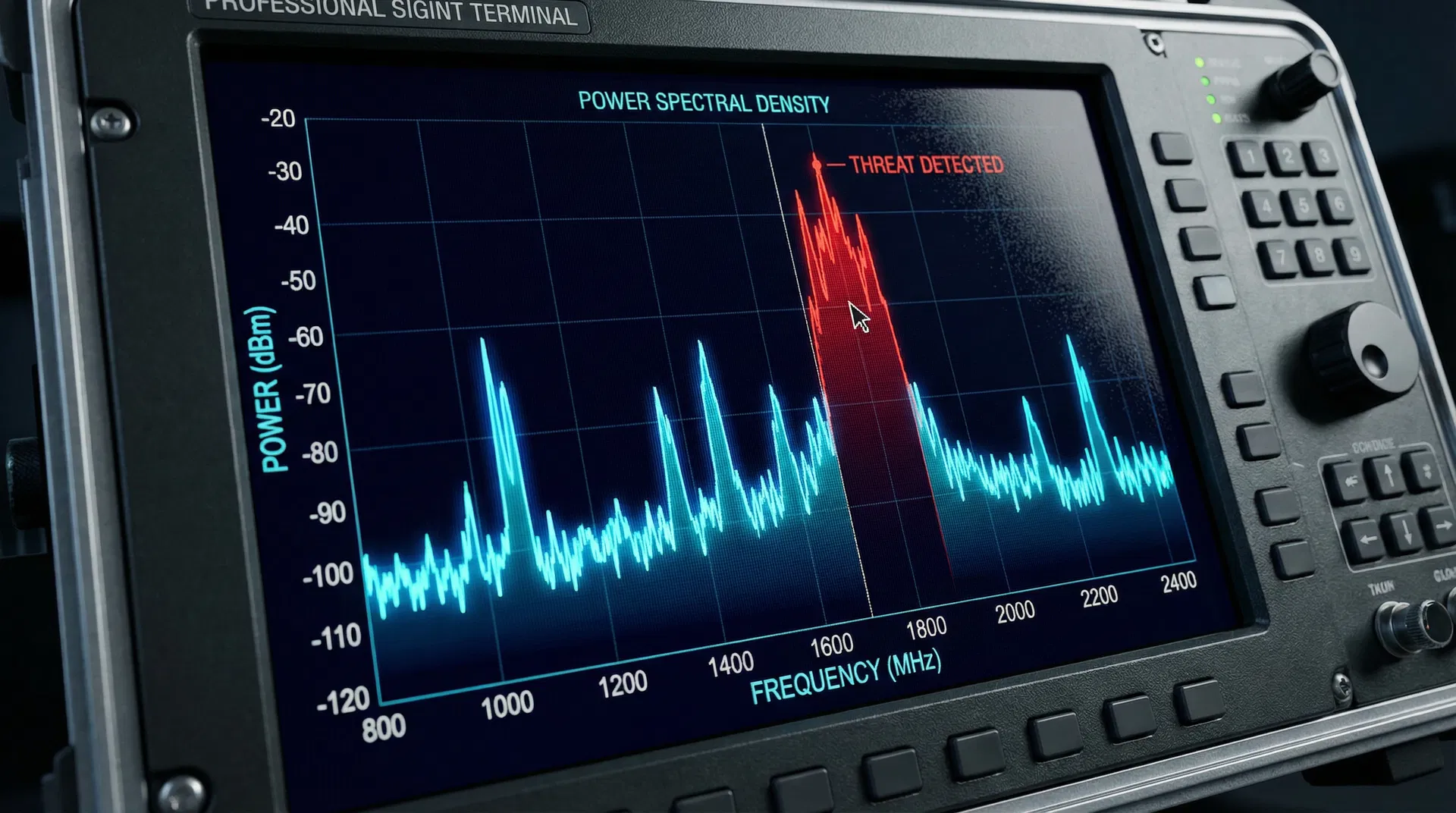 NSD v19 spectrum analyzer display showing threat detection