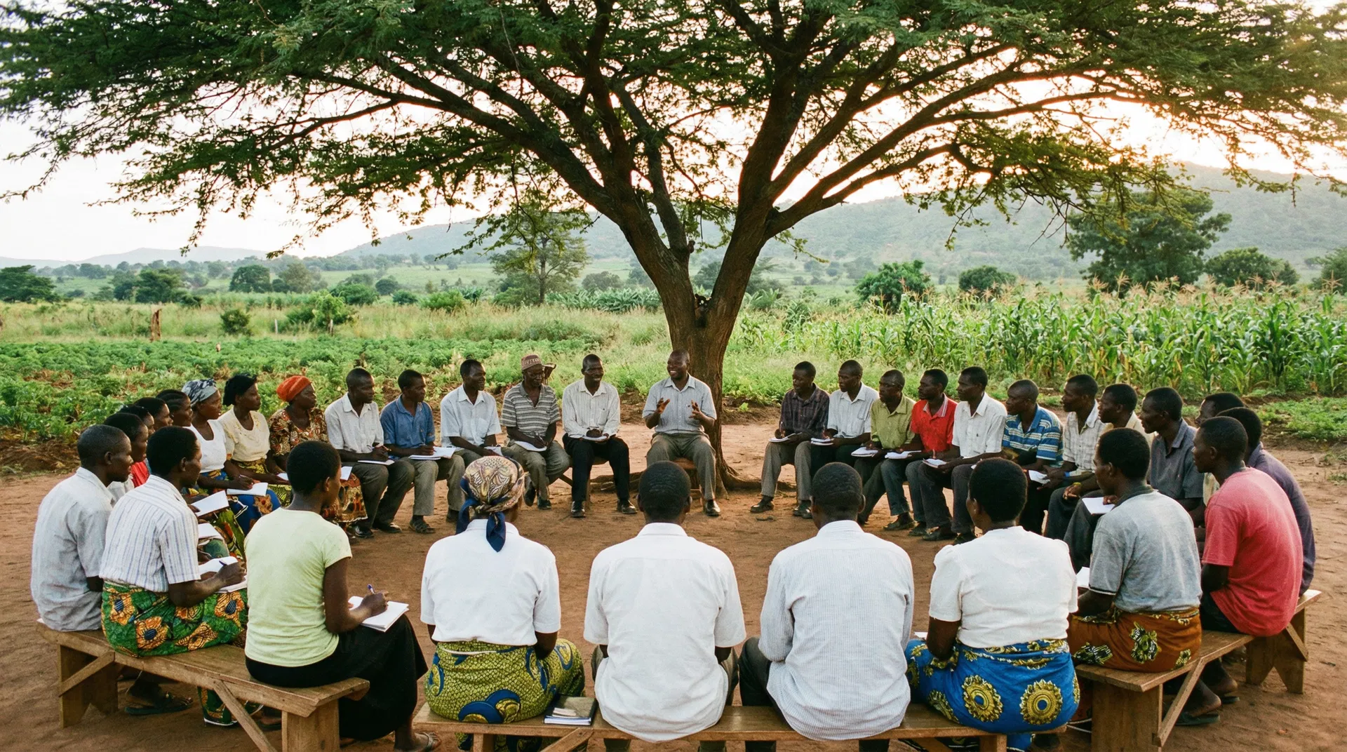 Farmer coalition meeting under a tree