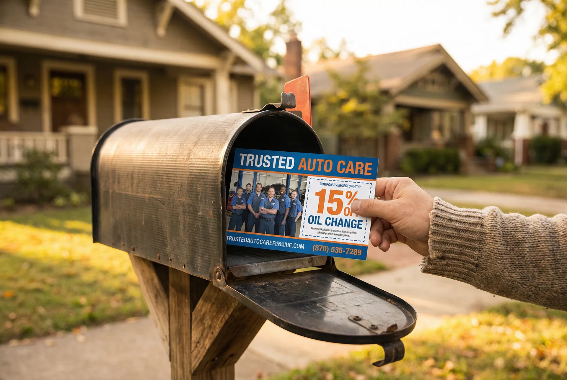 Postcard being pulled from mailbox