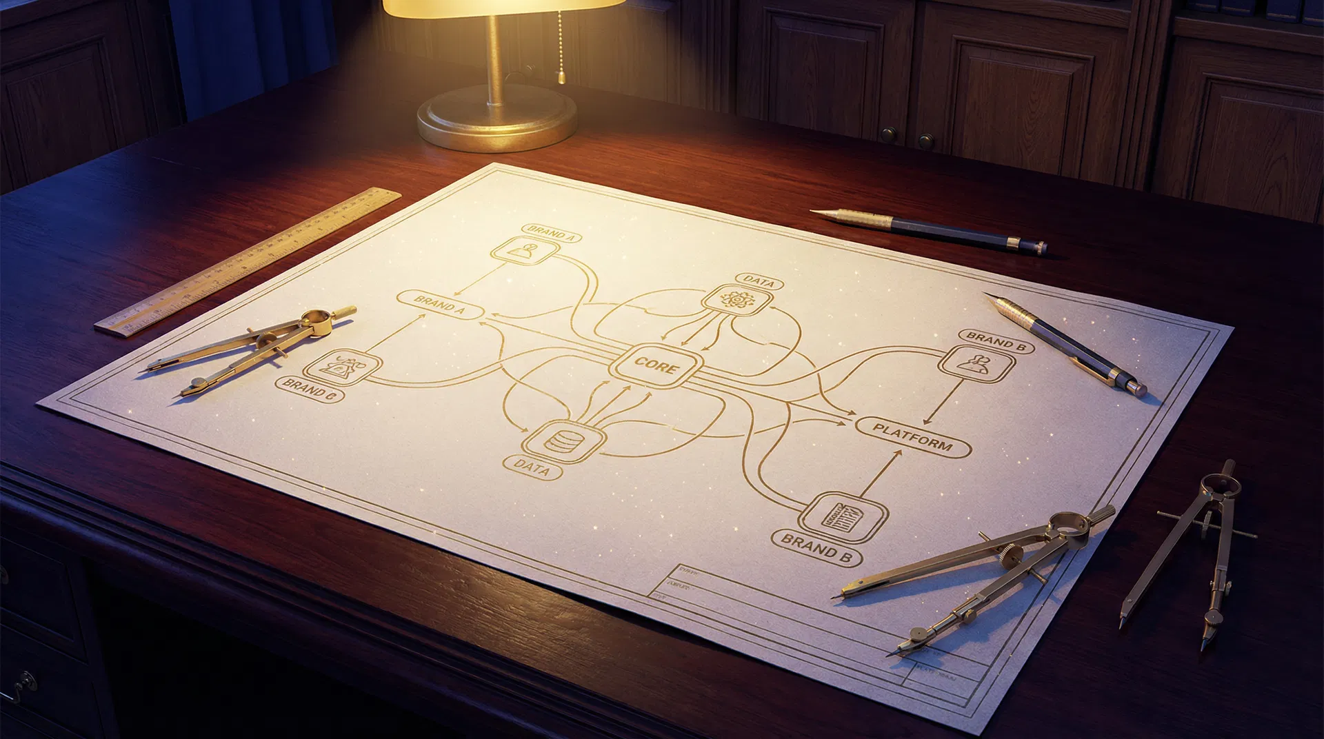 Blueprint Day — architectural blueprint on desk with golden drafting tools
