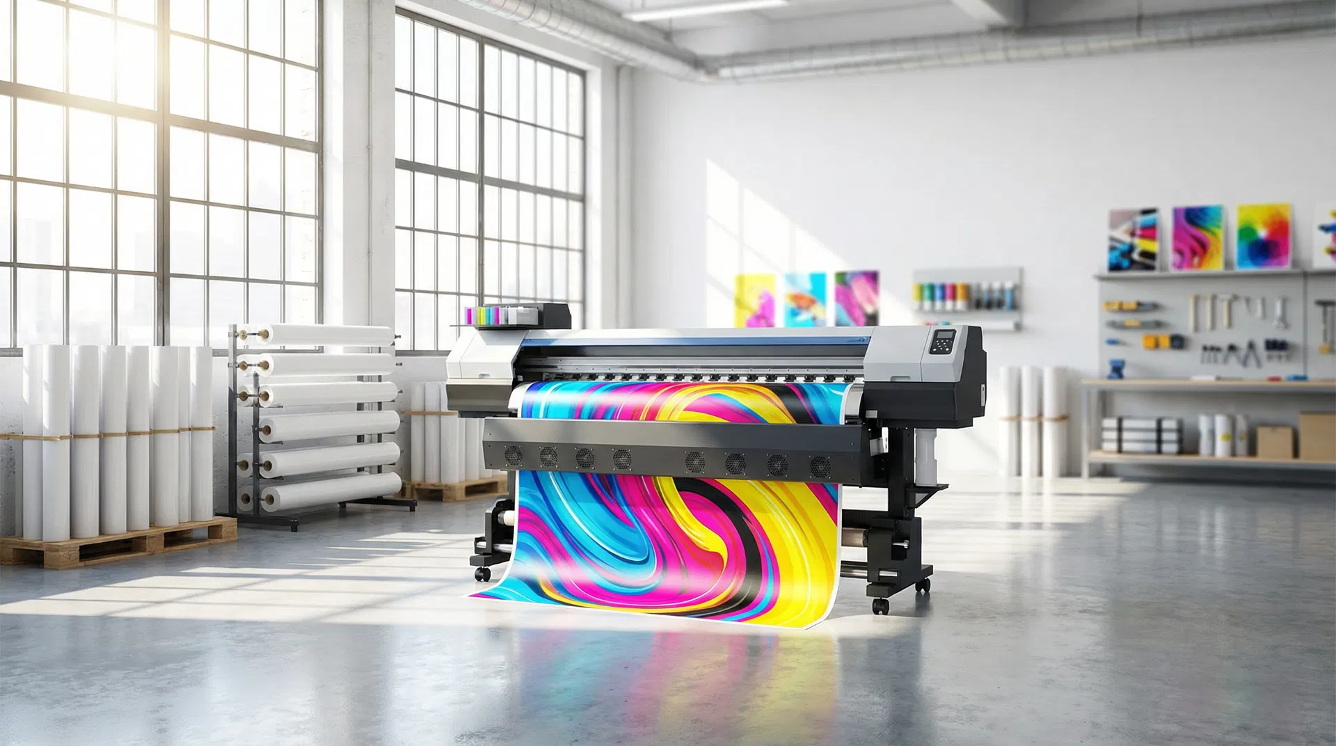 Professional banner printing workshop