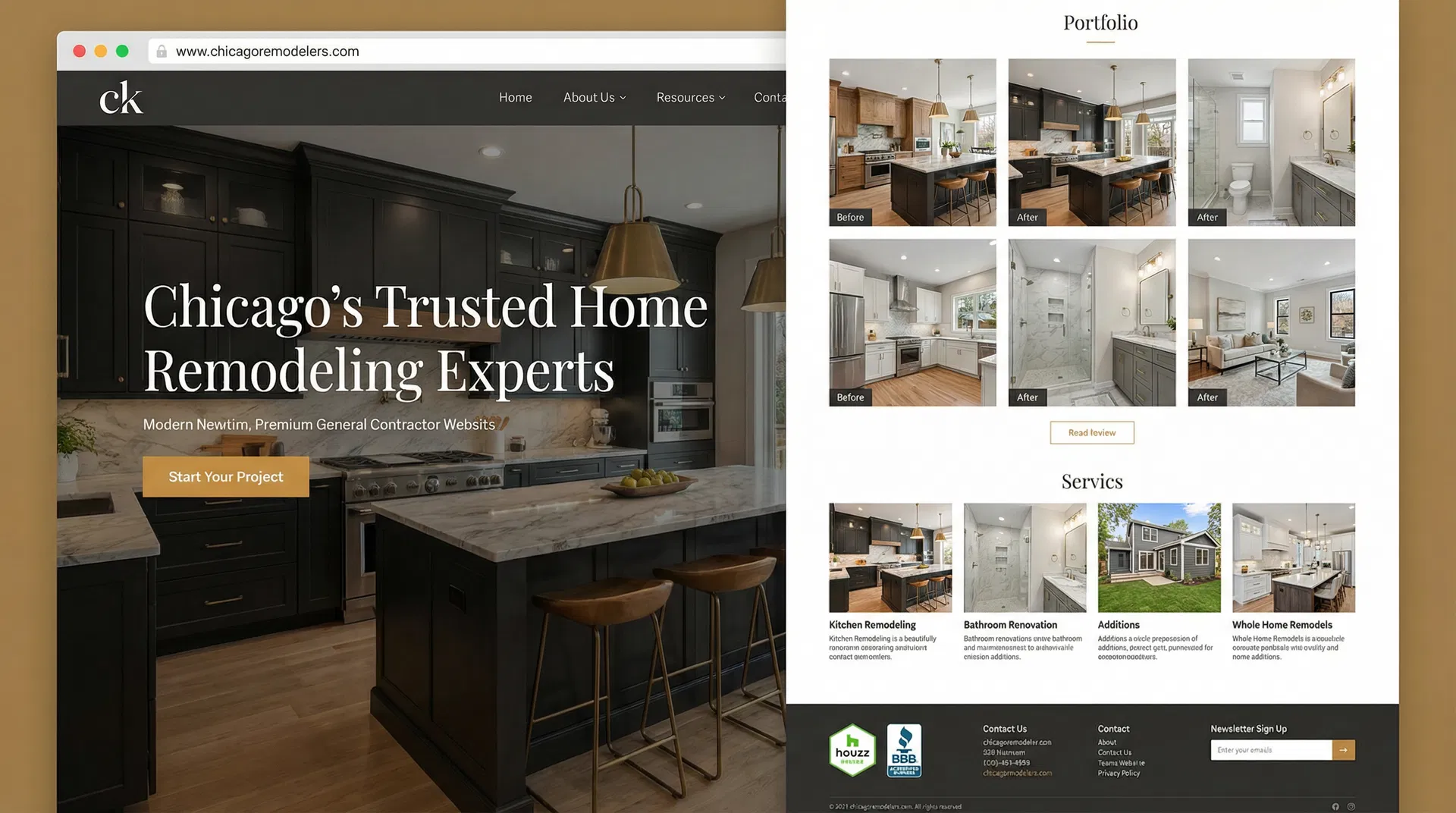 General Contractor website after redesign