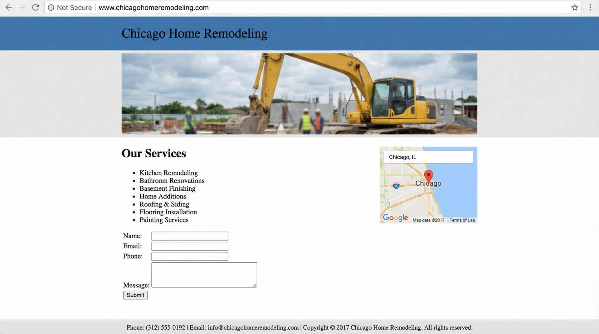 General Contractor website before redesign