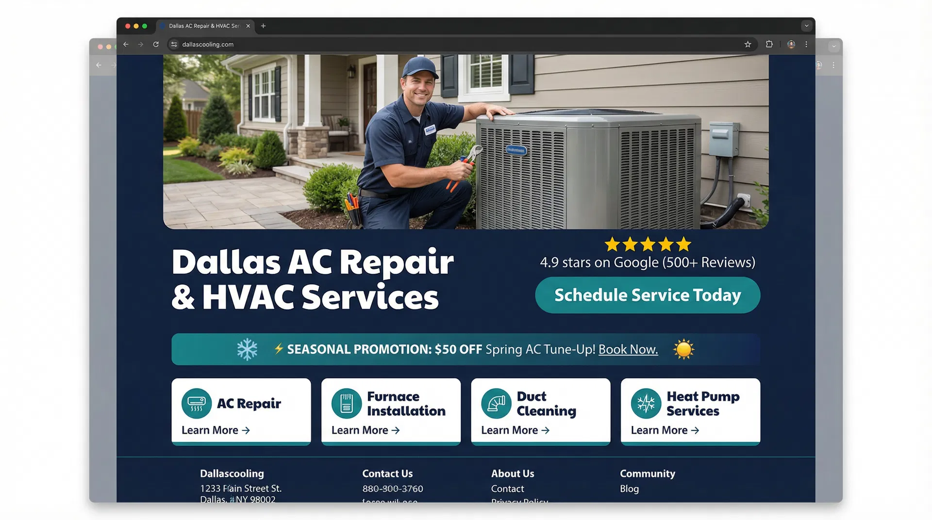 HVAC website after redesign