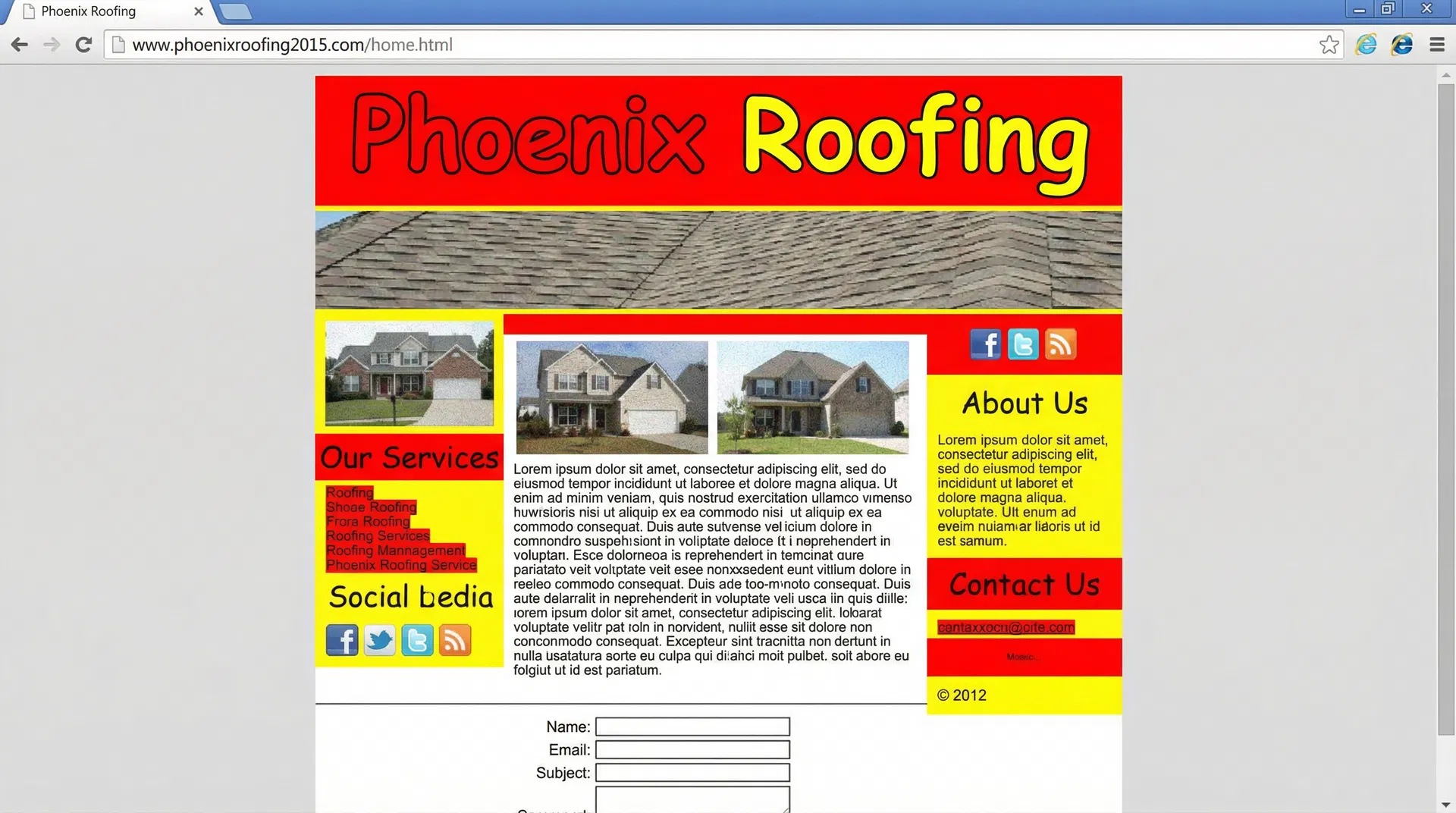 Roofing website before redesign