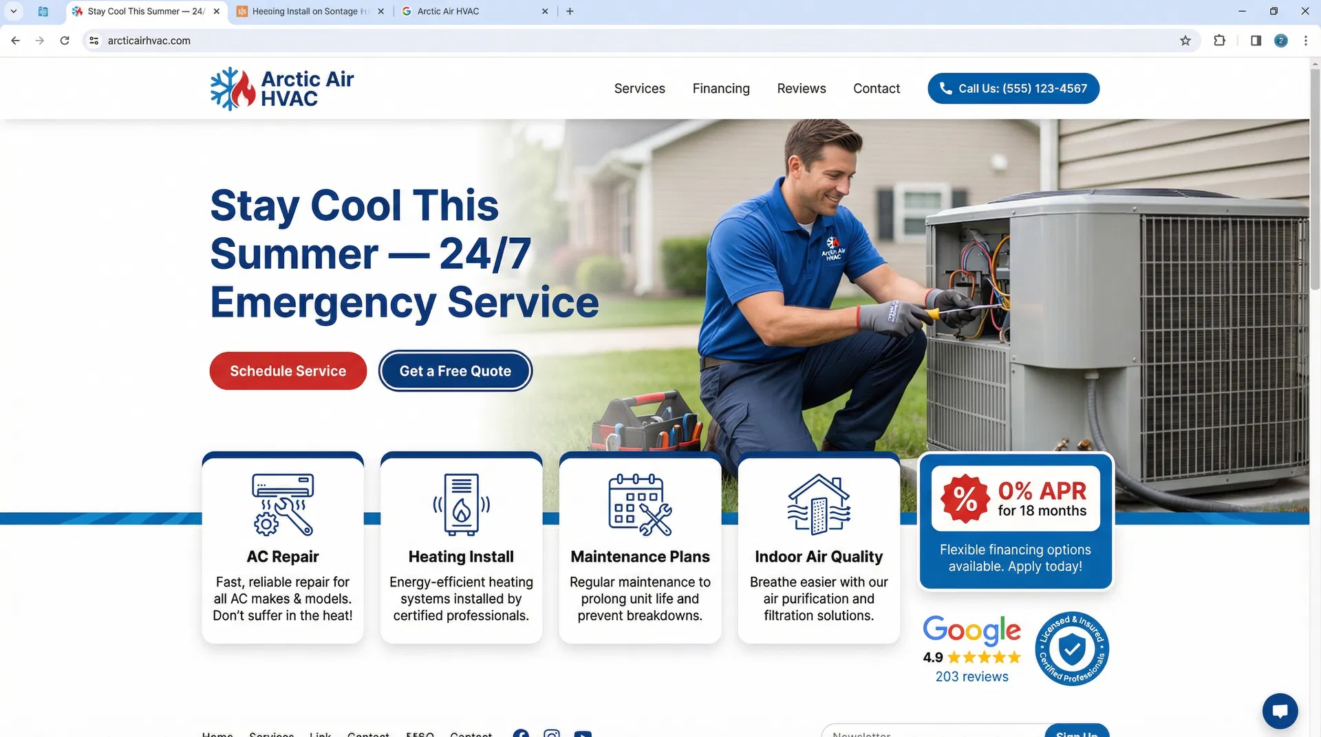 Arctic Air HVAC website