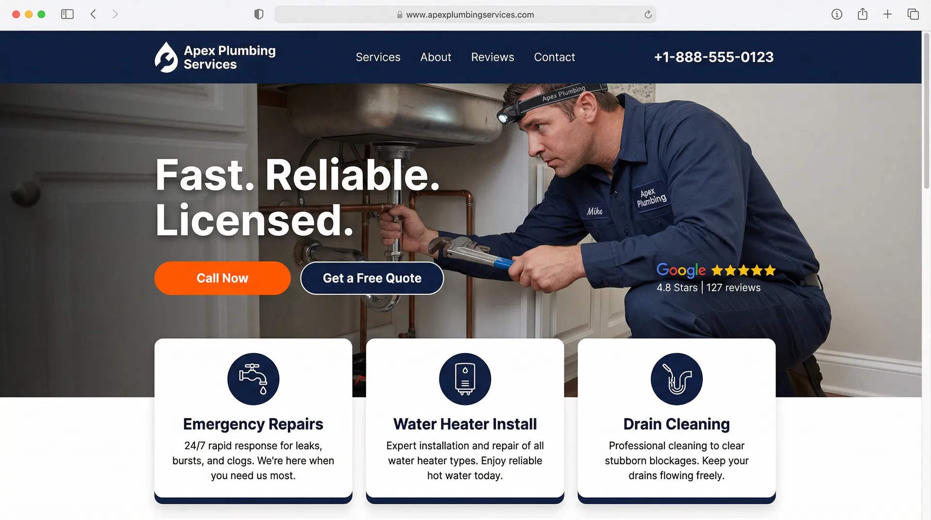 Apex Plumbing Services website