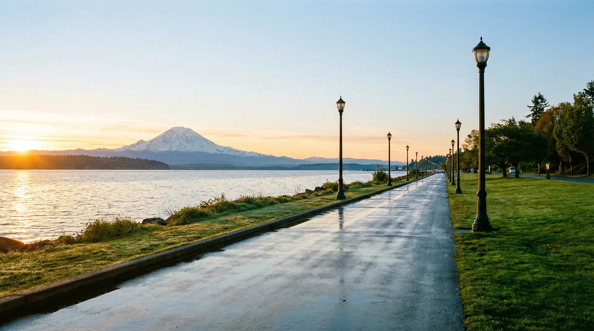 Ruston Way waterfront at sunrise