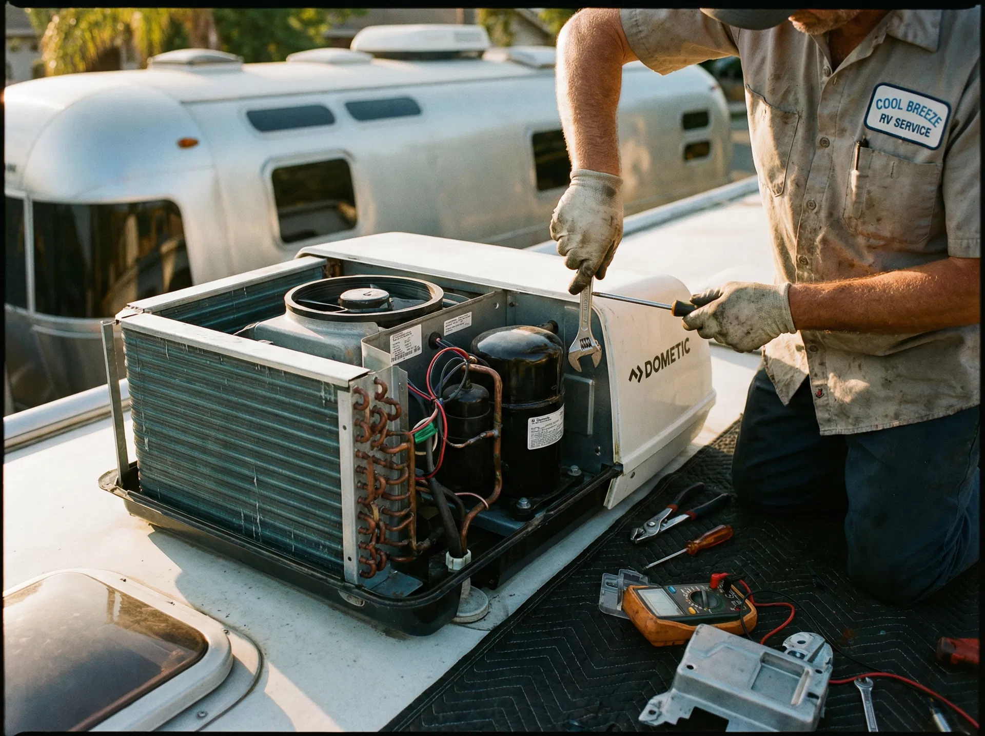 Installing parking air conditioner on RV roof – easy DIY installation