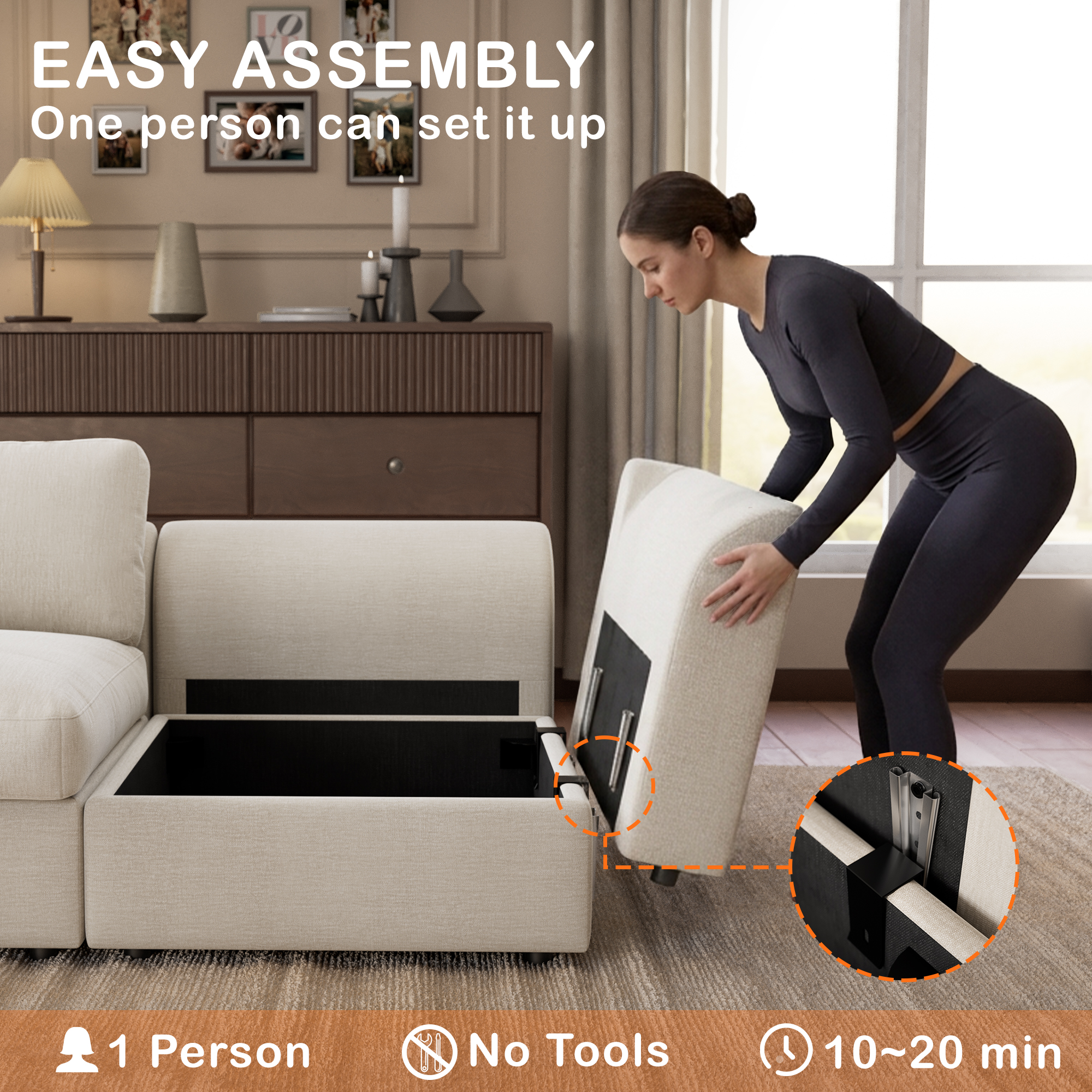 Cloud sectional couch modular design showing individual seat sections separated