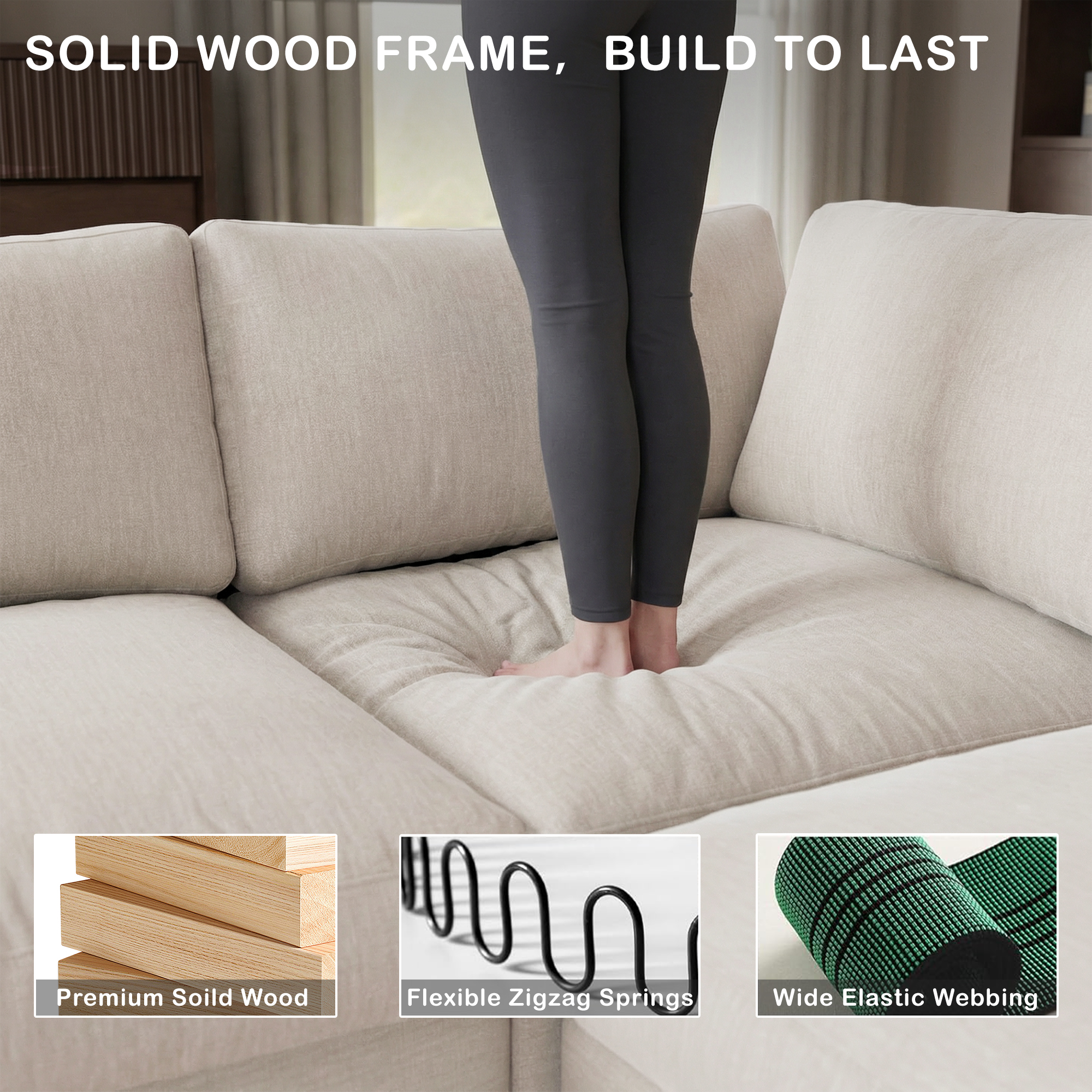 Cloud sectional couch light gray fabric option in minimalist room setting