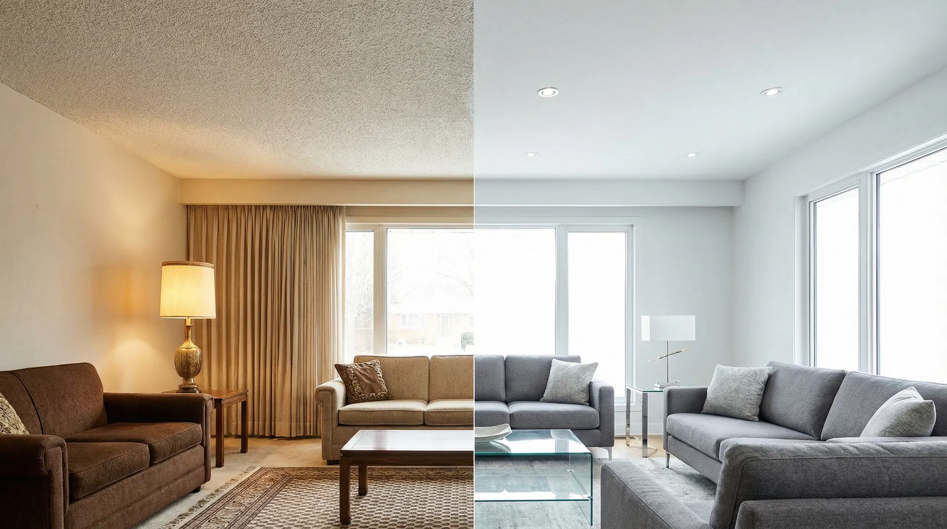 Popcorn Ceiling Before & After