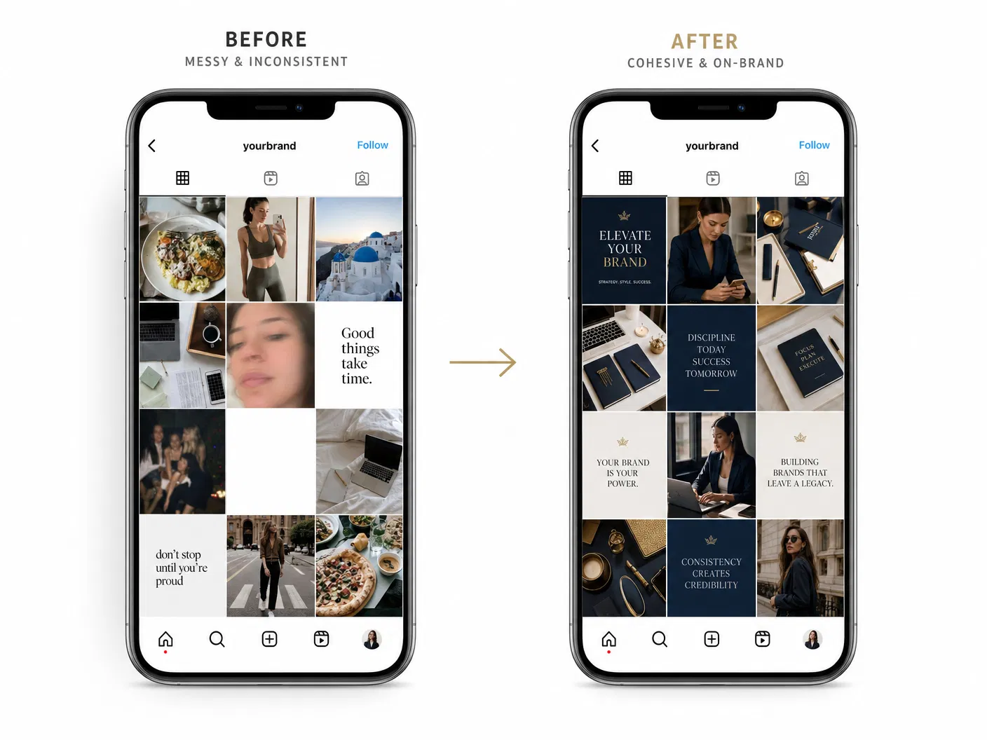 Social media before/after transformation