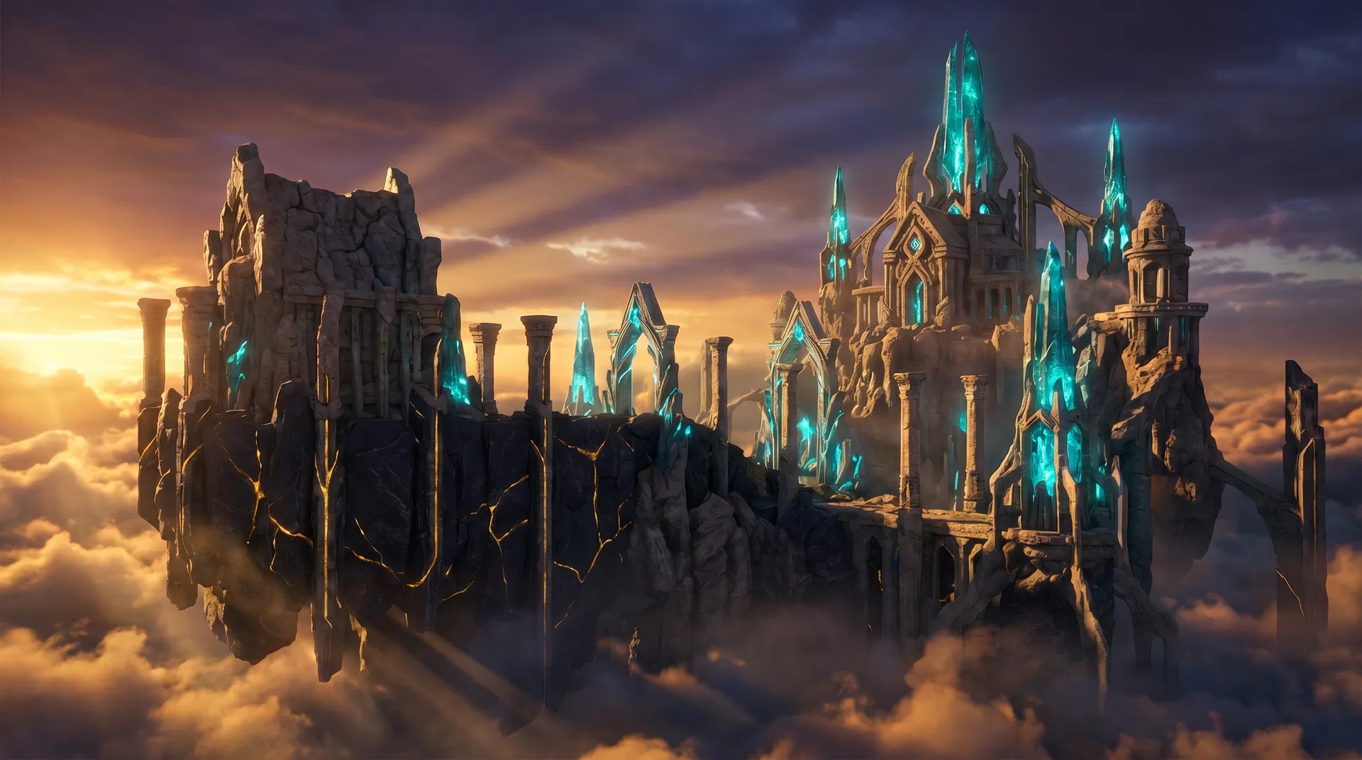 Floating sanctuary citadel above the clouds