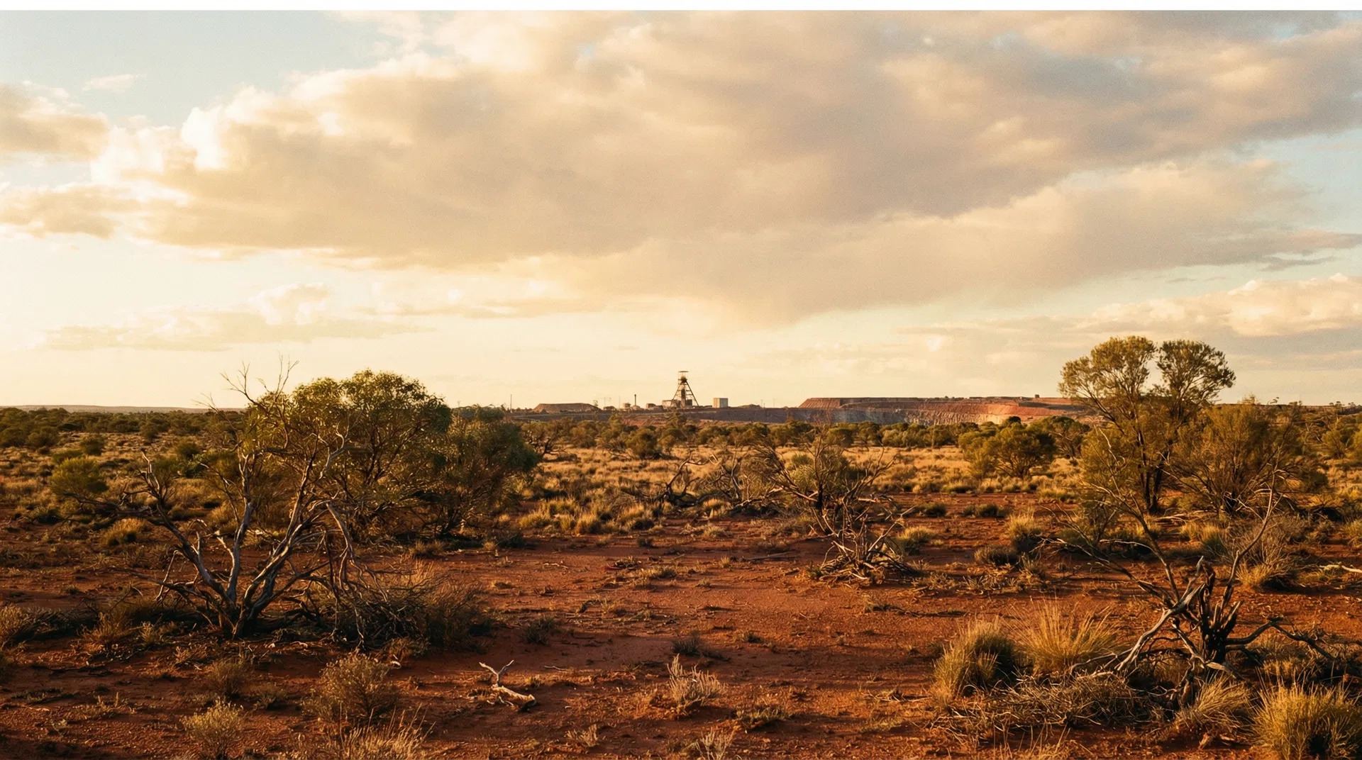 Kalgoorlie Goldfields landscape with mine headframe