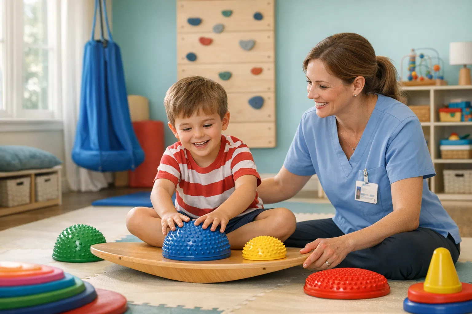 Therapist providing support in a school setting
