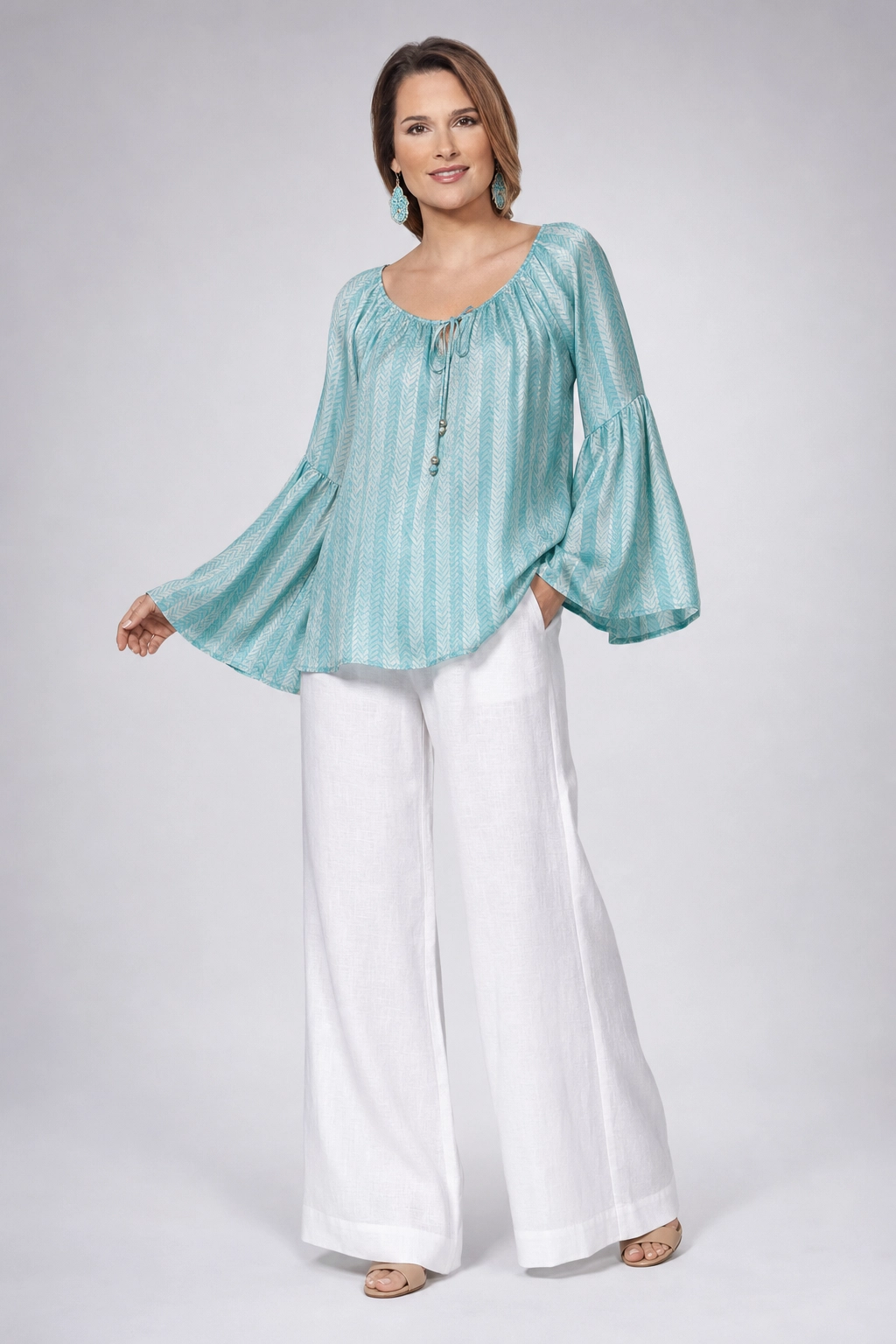 AI-generated styling inspiration for Imported satin stripe pure silk chiffon print