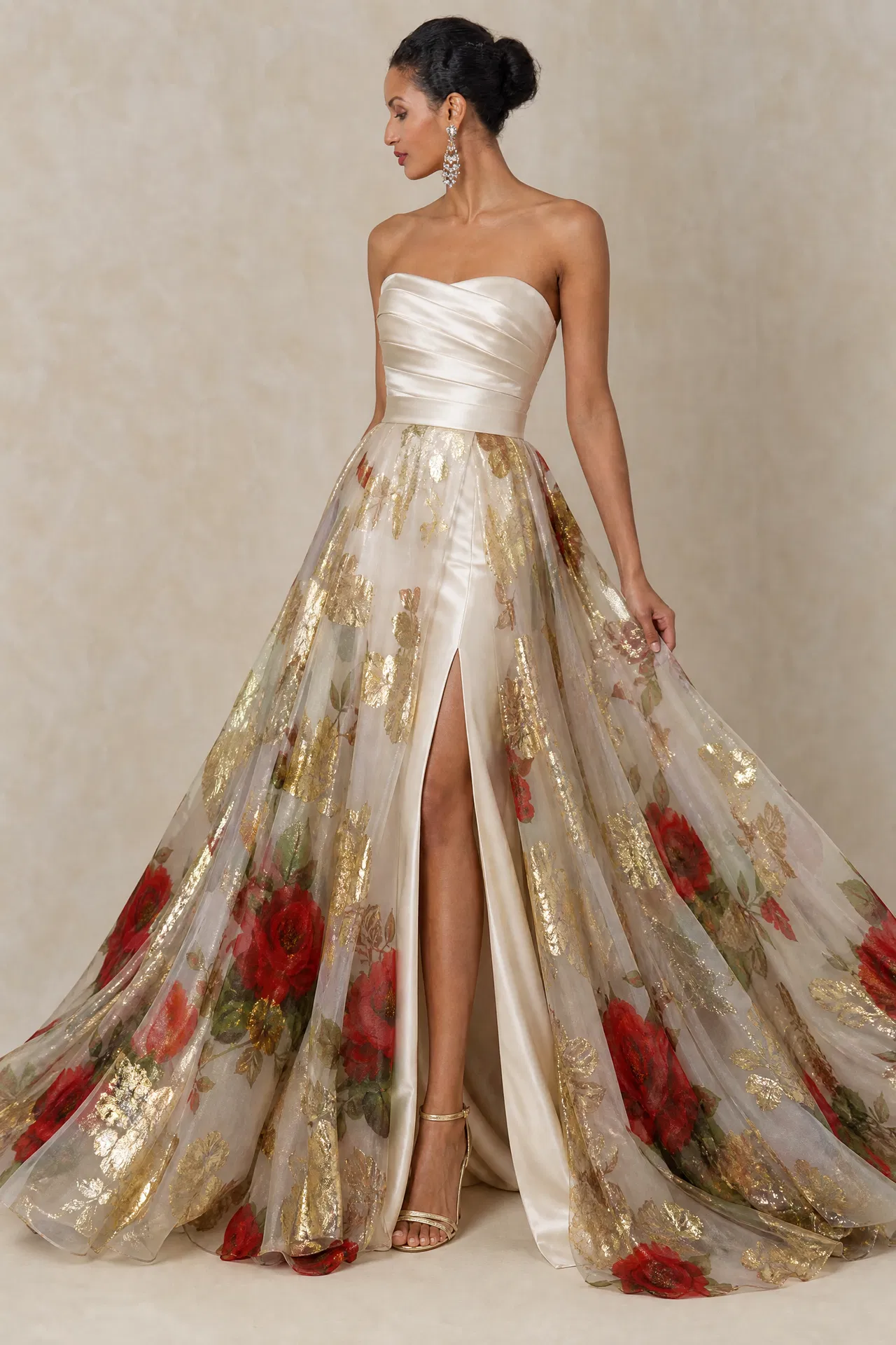 AI-generated styling inspiration for Pure silk chiffon floral border print with lurex - $129/yd