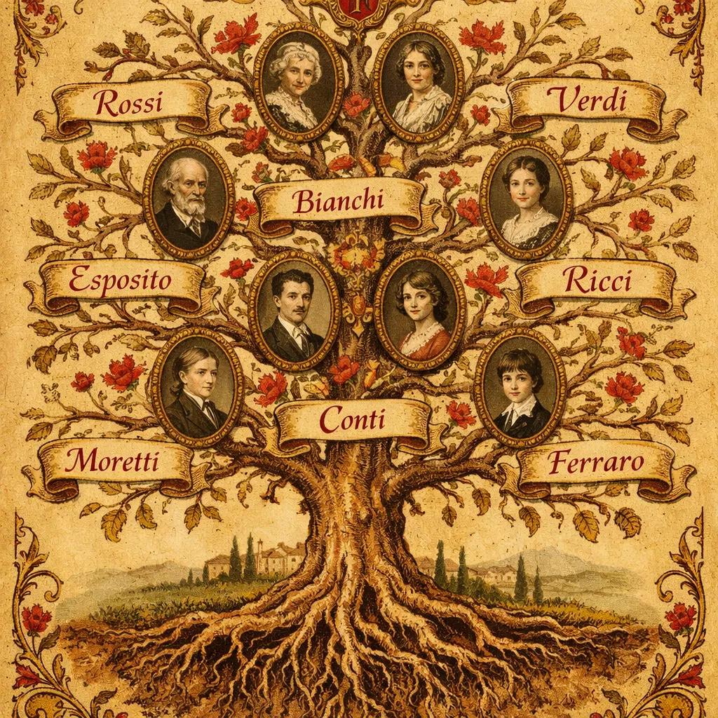 Árbol genealógico italiano ilustrado