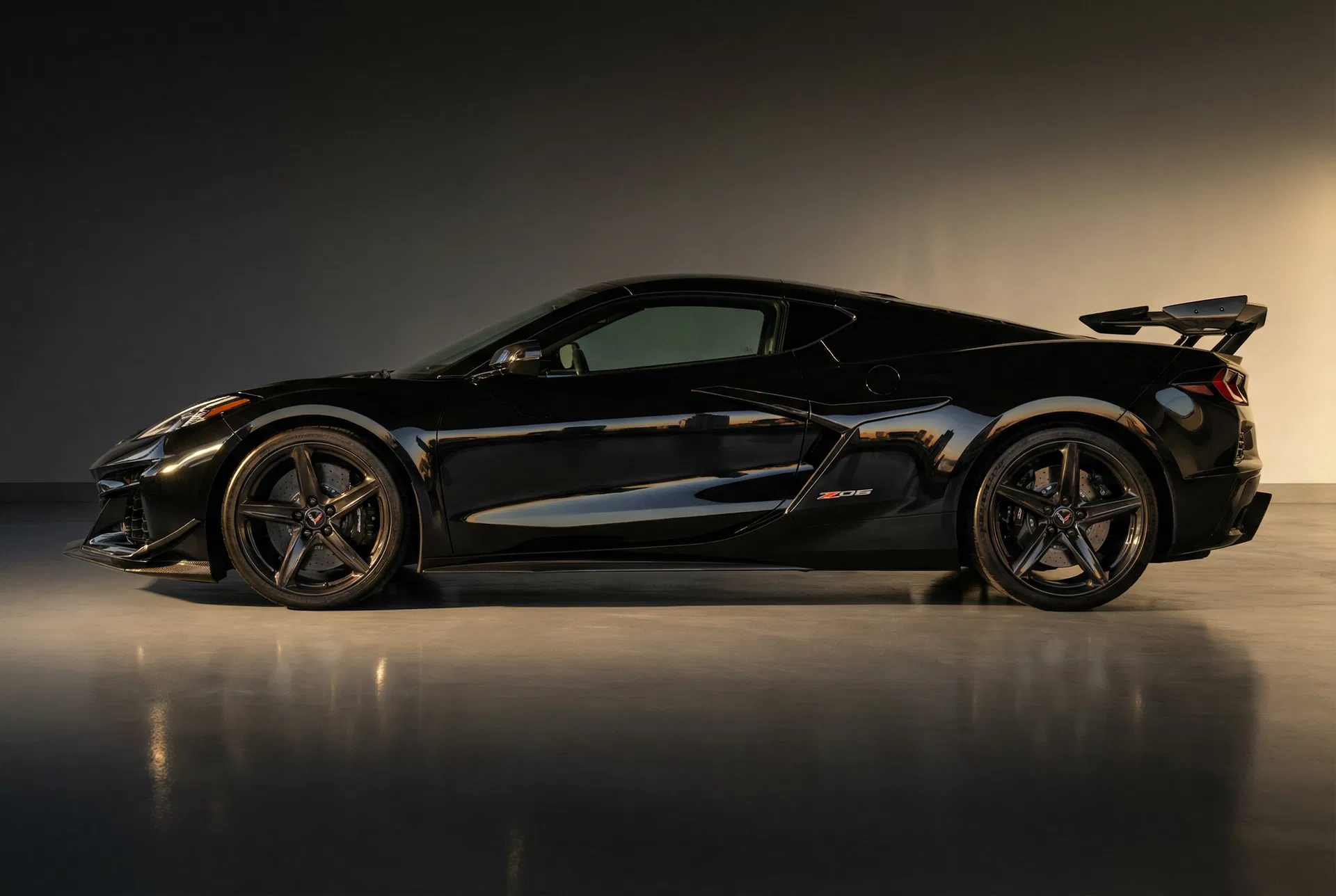 2026 Corvette Z06 perfect side profile in midnight black